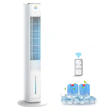 Front. Etust - Etust 38" Tower Oscillating Fan with Humidifier, Quiet Bedroom Cooling Fan with Timer and Evaporative Air Cooling - White.