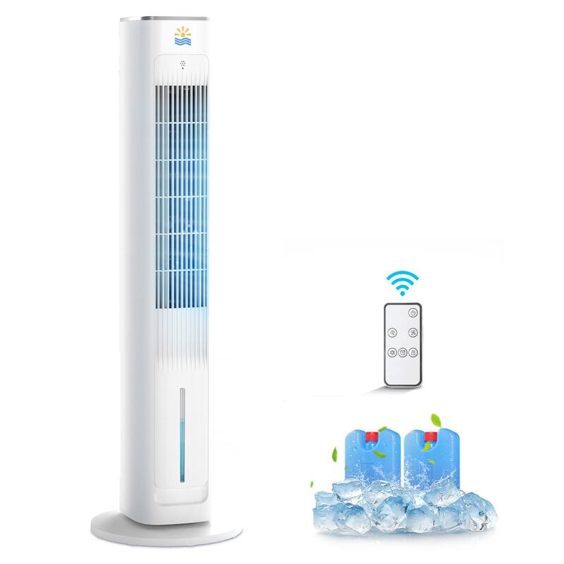 Front. Etust - Etust 38" Tower Oscillating Fan with Humidifier, Quiet Bedroom Cooling Fan with Timer and Evaporative Air Cooling - White.
