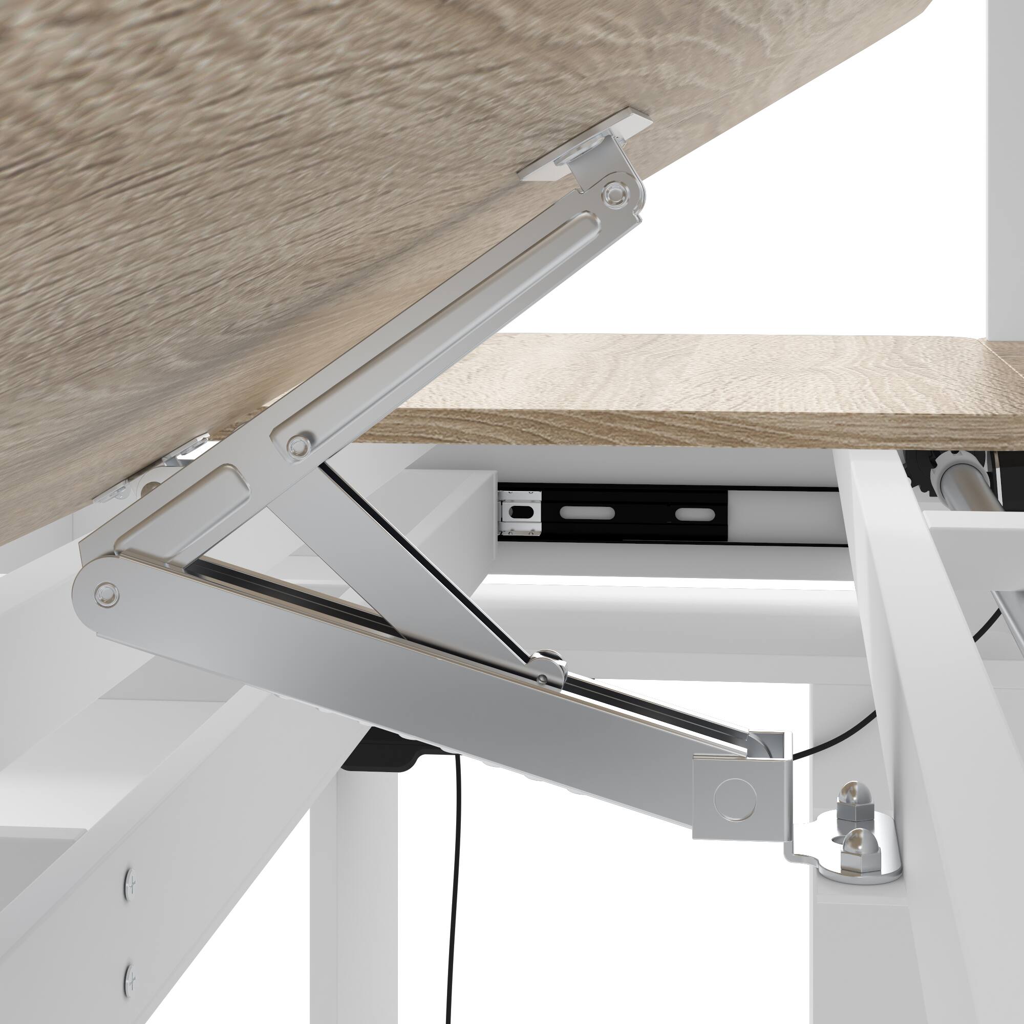 Alt View 7. Famapy - Electric Standing Desk with Flip-Up Desktop, LED Eye-Care Light, Storage, 170 LBS, 29.8"-45.3", Study Workstation - White & Wooden.