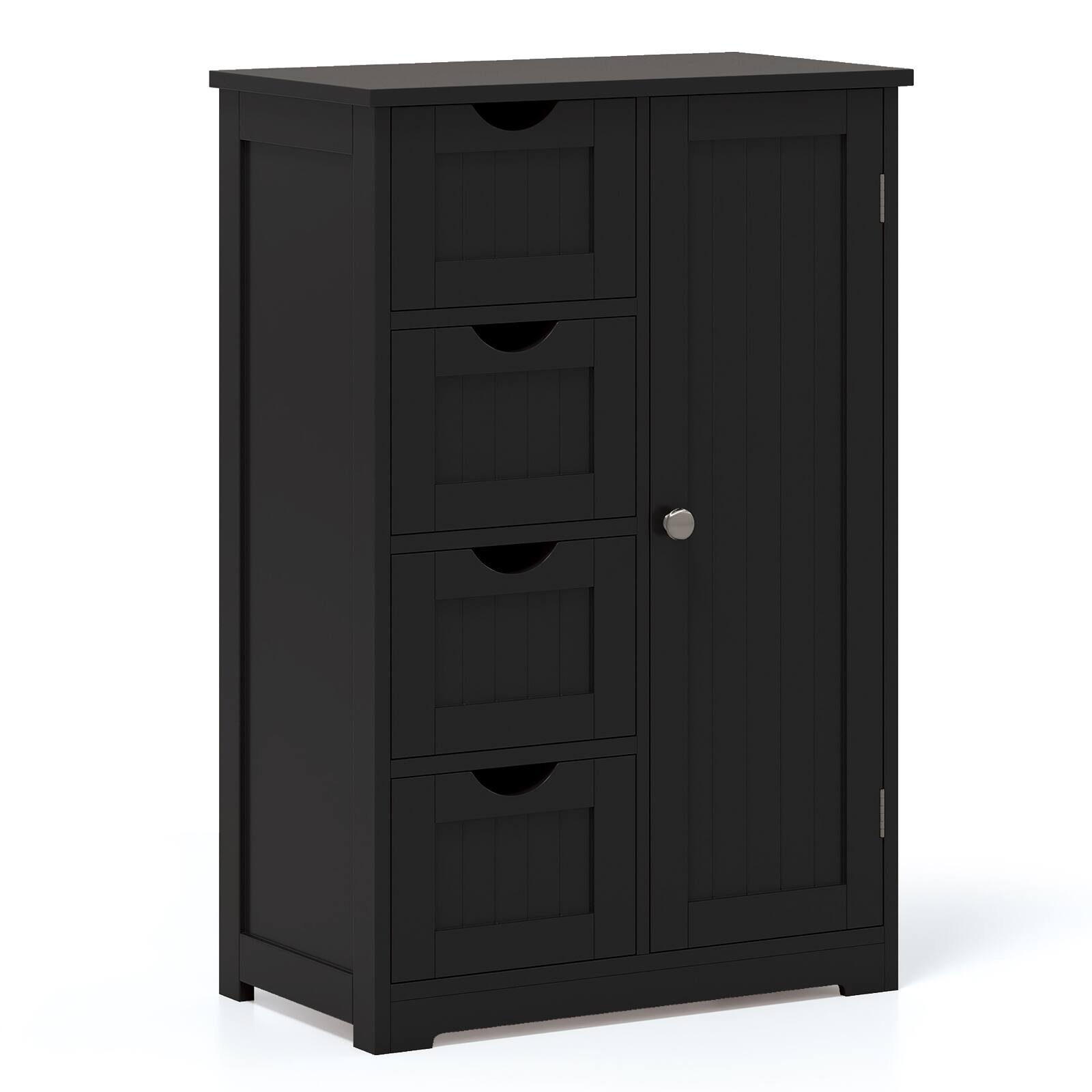Gymax - Bathroom Cabinet Floor Standing Storage Cabinet w/ 4 Drawers - Black