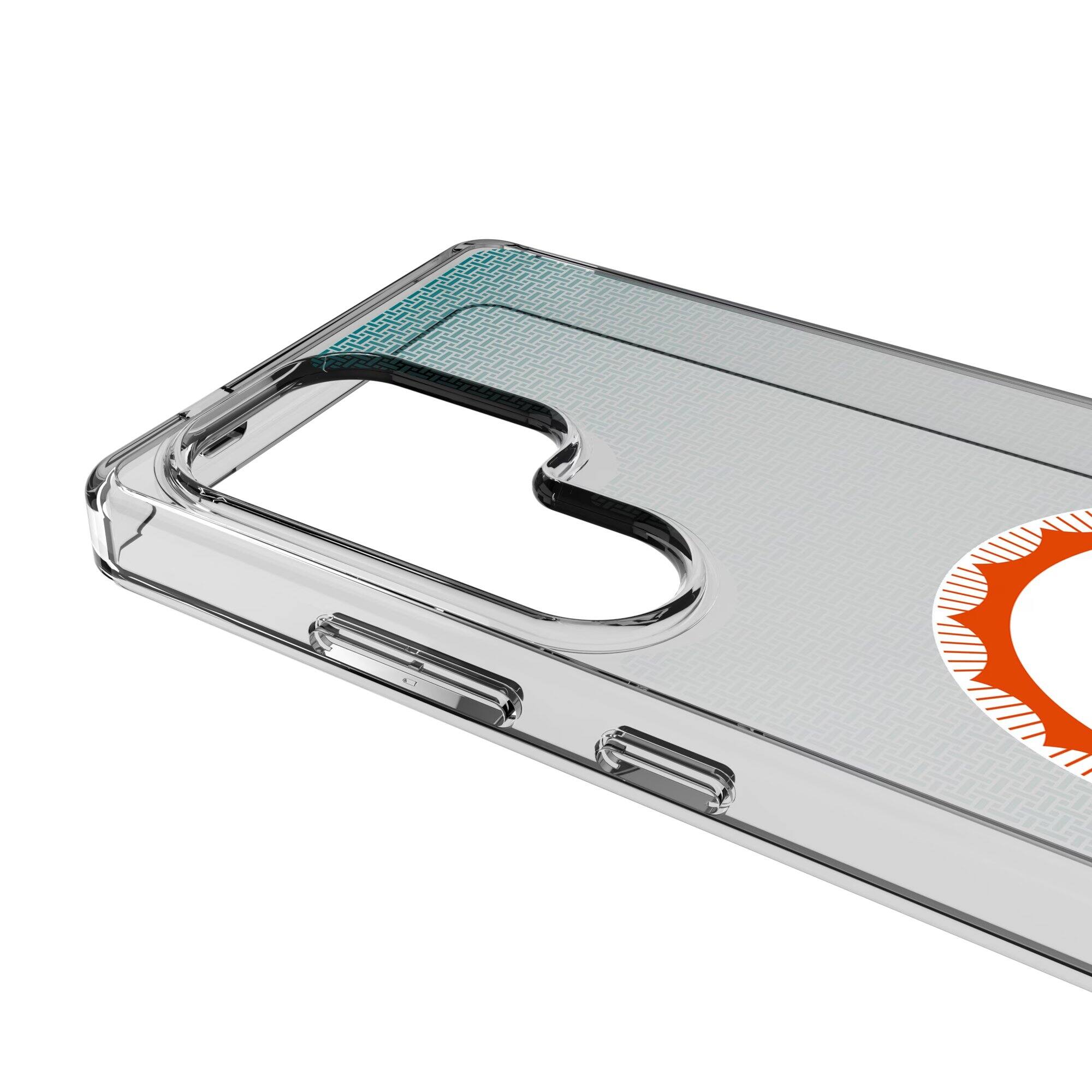 Alt View 2. Keyscaper - Miami Dolphins Linen Logo Galaxy Clear Case - S22 Plus - Multicolor.