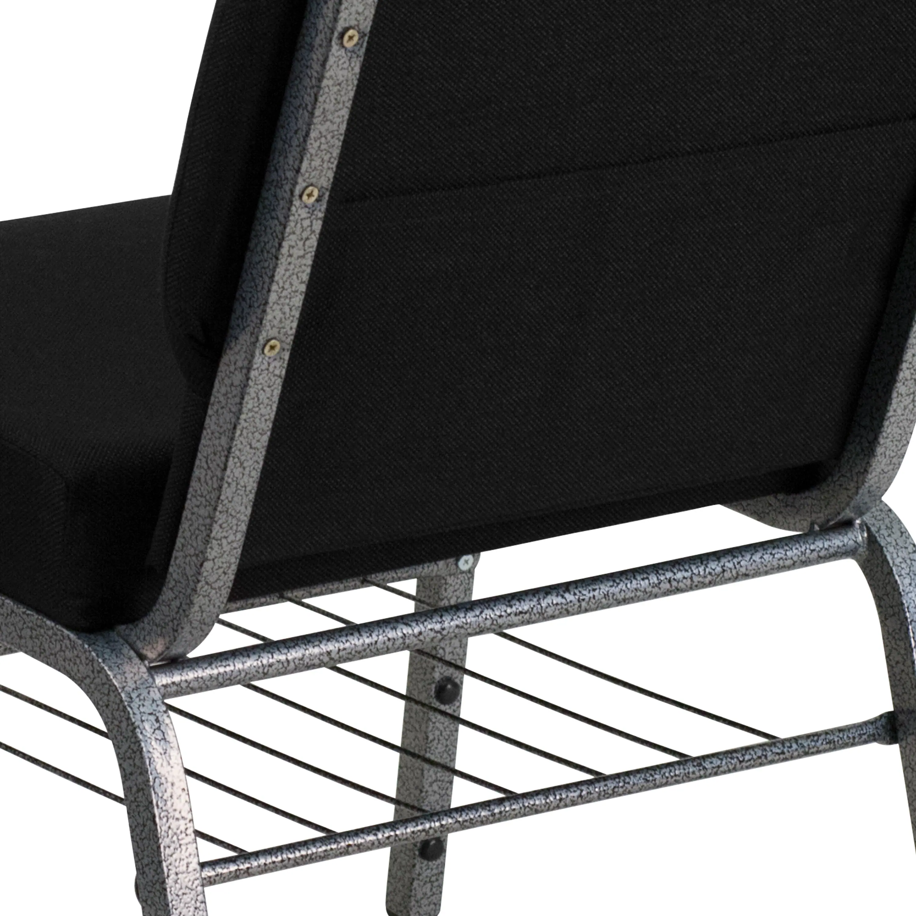 Alt View 8. Emma + Oliver - Auditorium Chair - 21" Seat - Book Rack - Black Fabric/Silver Vein Frame.