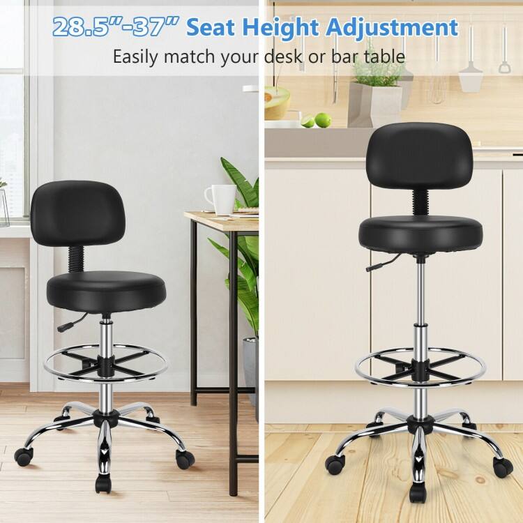 "28.5"-37" Seat Height Adjustment: Easily match your desk or bar table."