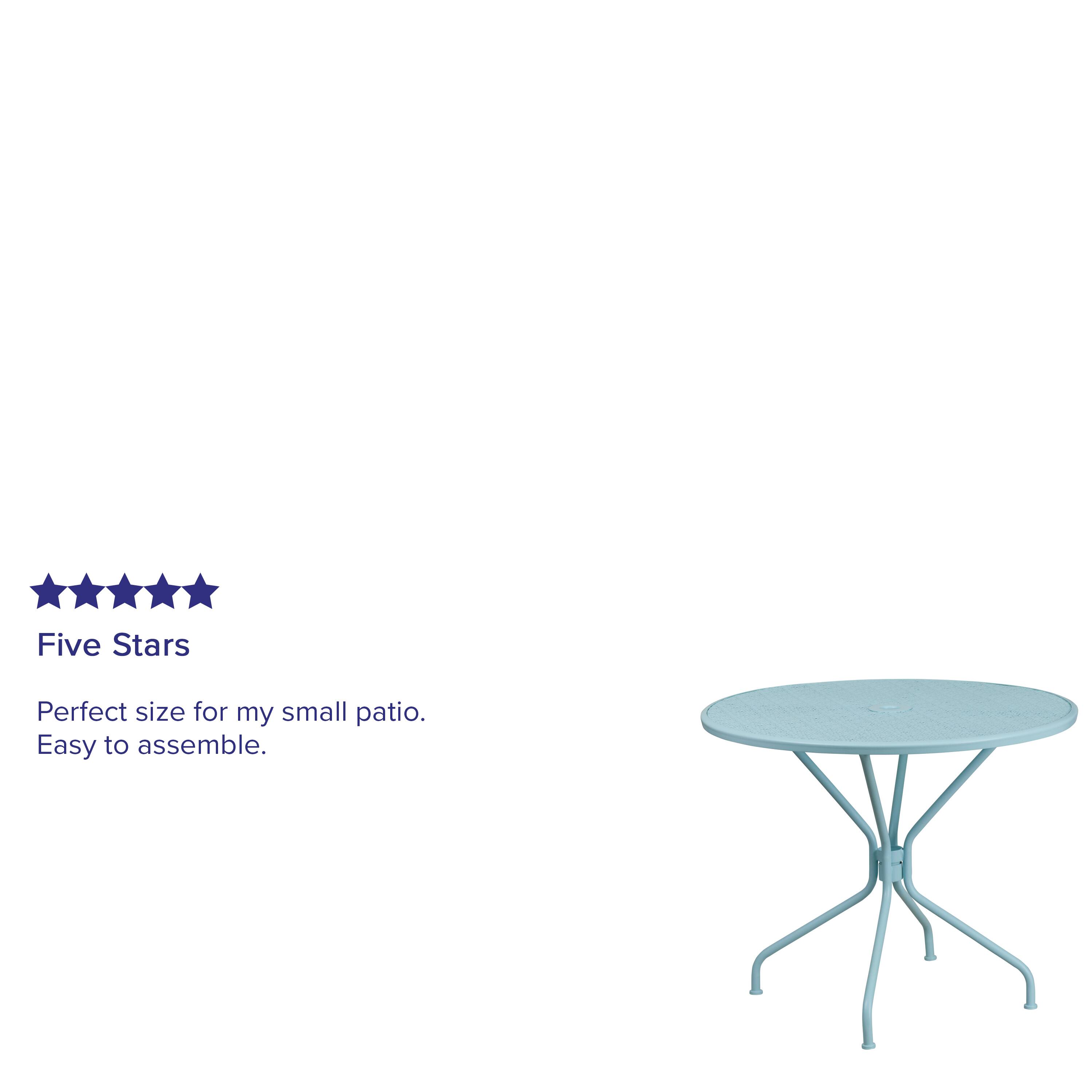 Five Stars

Perfect size for my small patio. Easy to assemble.
