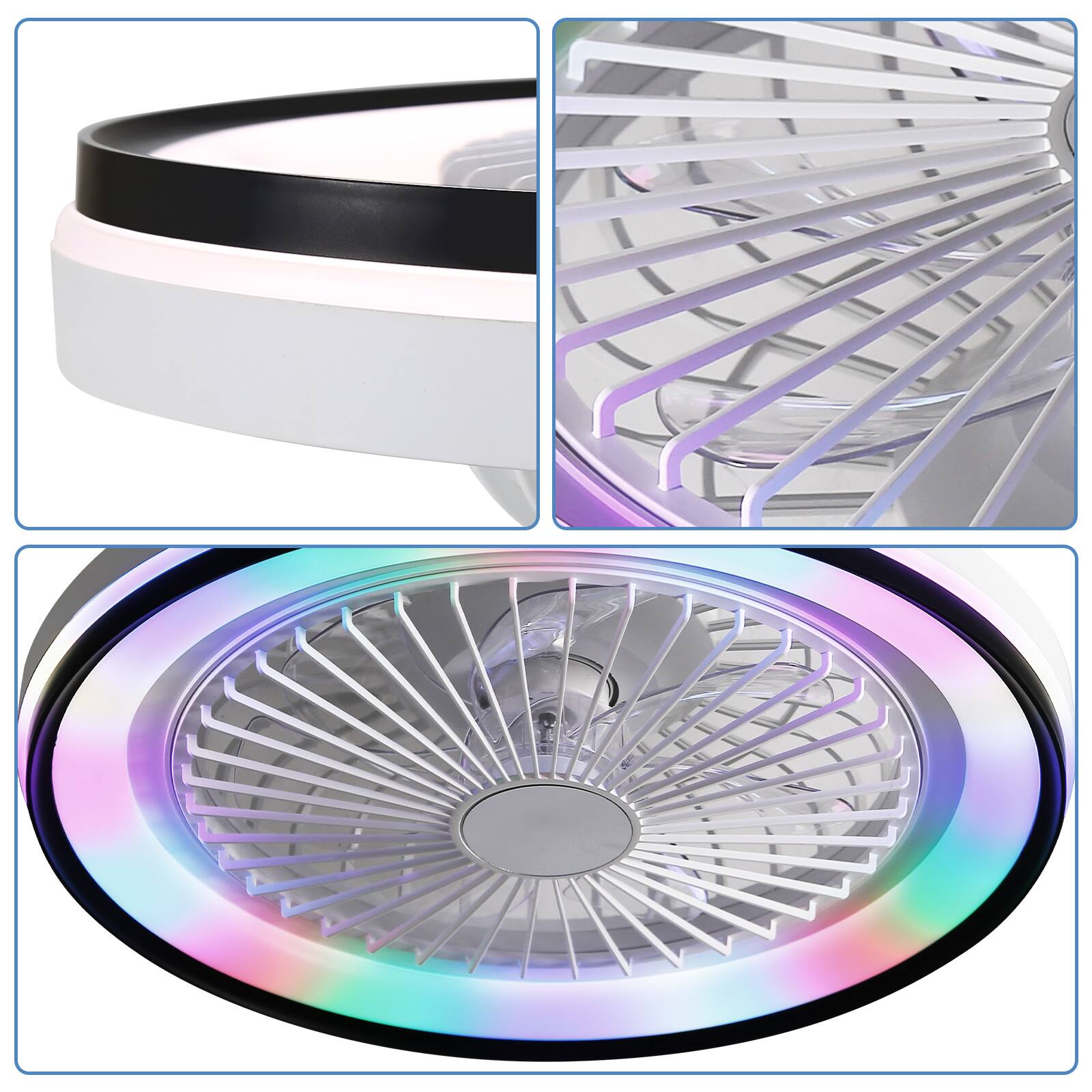 Left. Loheer - Loheer 19 Inch RGB Enclosed Ceiling Fan with Light Flush Mount Bladeless Dimmable LED Low Profile Fan with Remote.