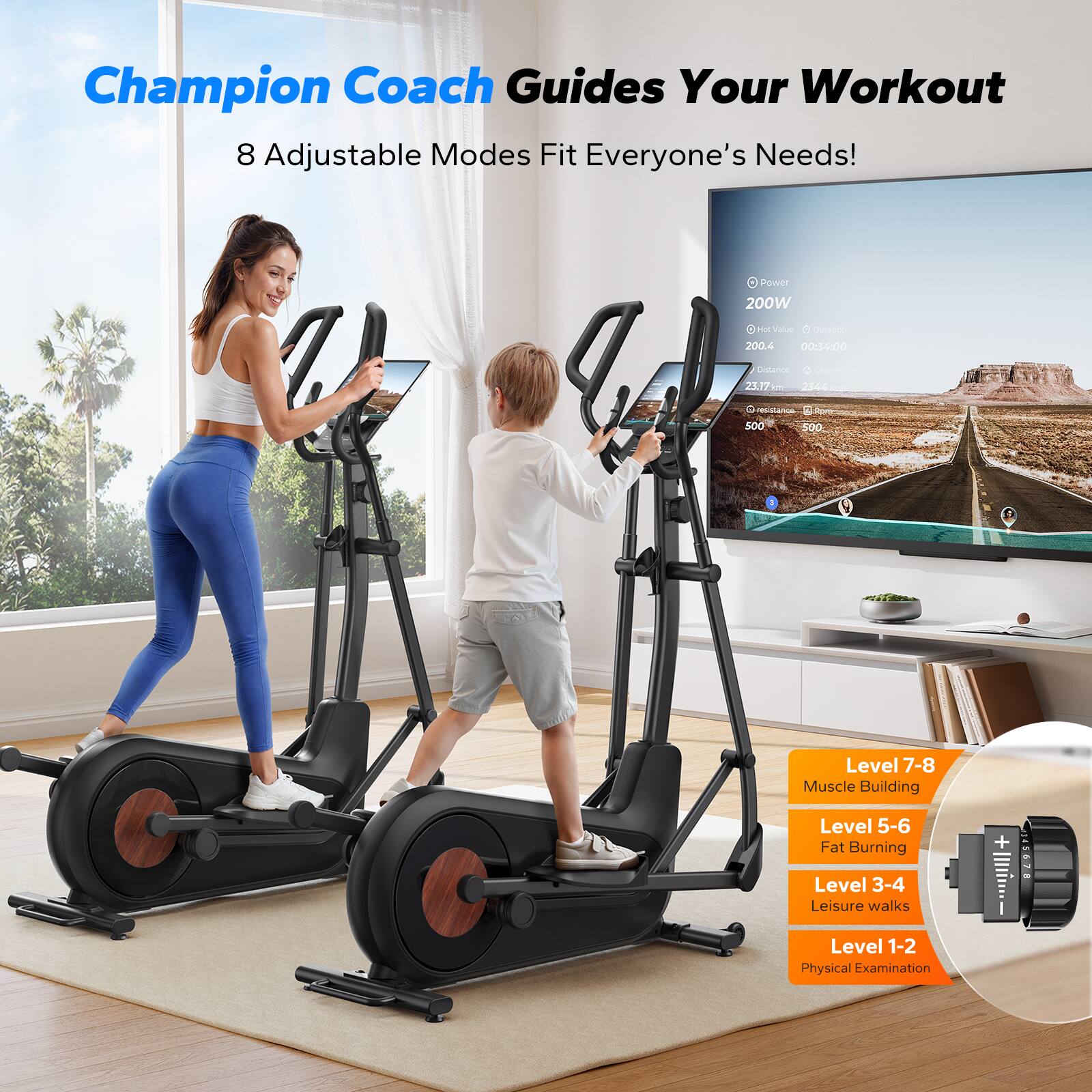 Alt View 5. MERACH - MERACH E27 Elliptical Magnetic Exercise Machine Hyper-Quiet 8 Resistance Levels - Black.