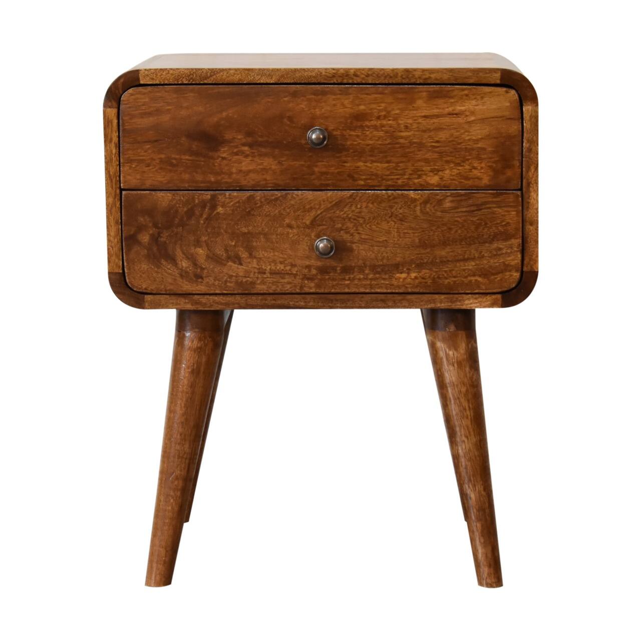 Front. Artisan Furniture - Artisan Furniture Solid Wood Curved Chestnut Nightstand, 2 Drawers, Nordic Legs - Chestnut.