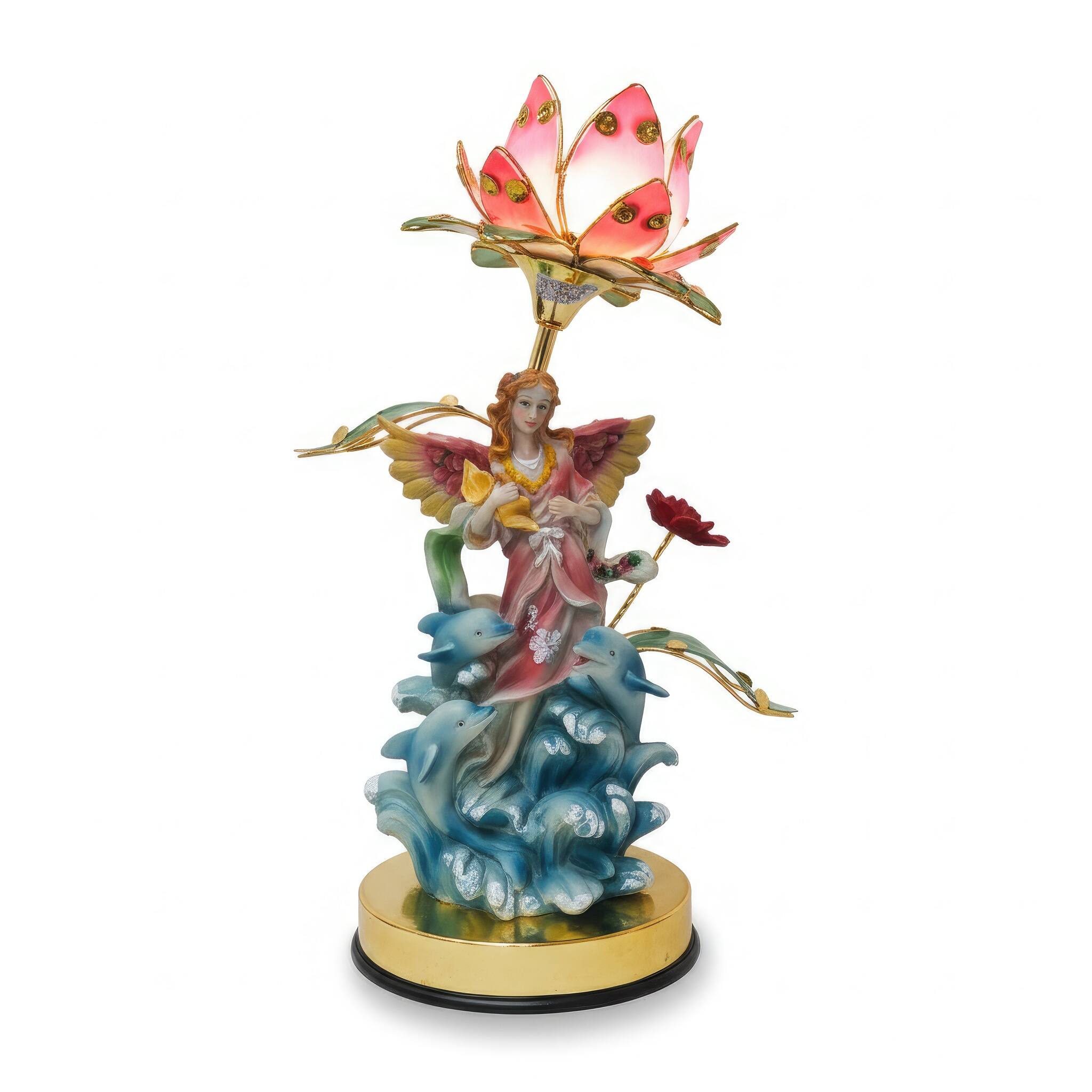 Angle. FC Design - 15"H Multicolor Fairy with Dolphin Base Floral Touch Lamp.