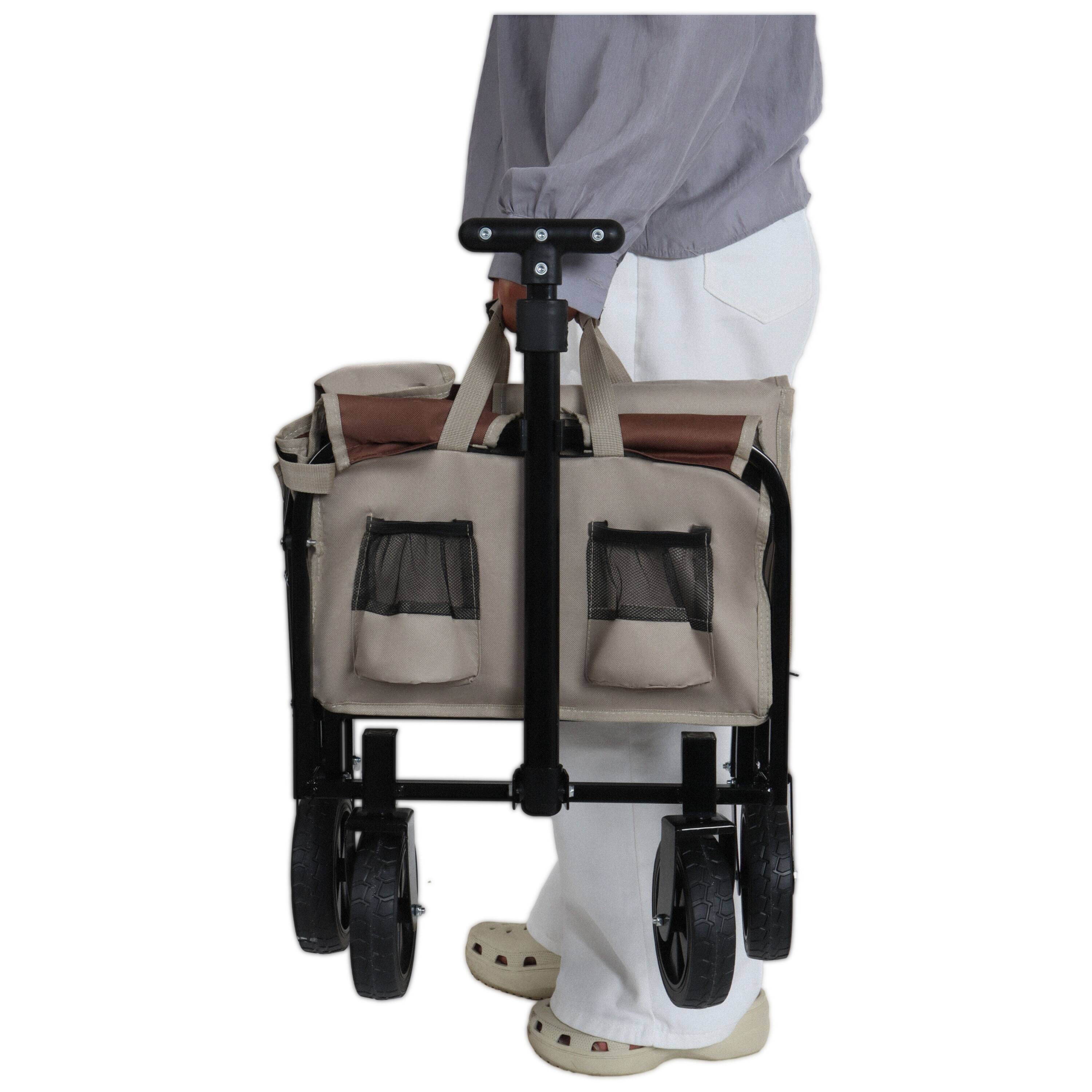 Alt View 2. Mondawe - All-in-One Convertible Camping Utility Carts - Bench Seat, Dog Tether w/ 360° All-Terrain Wheels - Beige.
