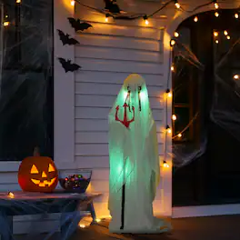Winado - Halloween 4.3FT Scary Grim Reaper Skeleton Man with Light Animatronic Prop Decoration for Indoor Outdoor Holiday Garden - White