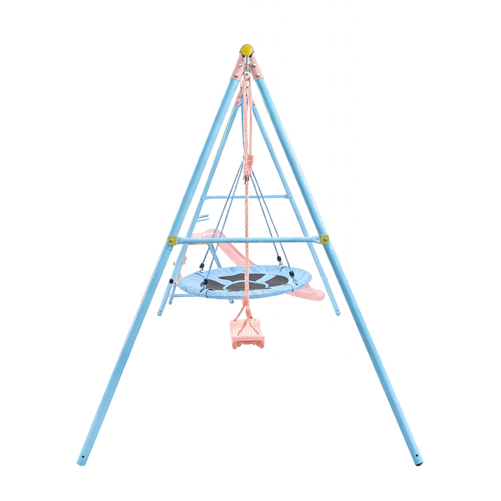 Alt View 4. Loheer - 10.83 ft Kids Swing Set with Slide and Two Swings - Blue+Pink.
