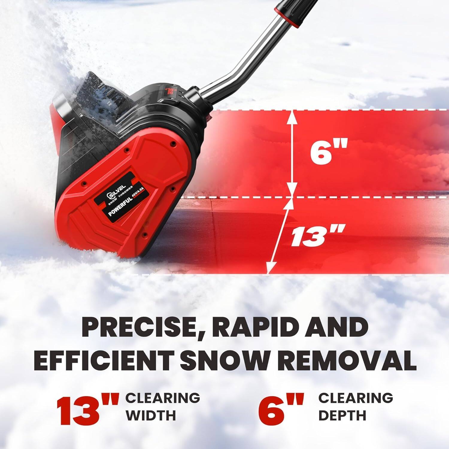 PRECISE, RAPID AND EFFICIENT SNOW REMOVAL  
13" CLEARING WIDTH  
6" CLEARING DEPTH