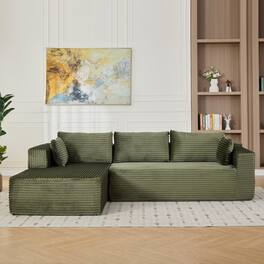 Trinkets Crazed - 110" Cloud Sectional Couch Compression sofa with Comfy L-Shaped Chaise - Green