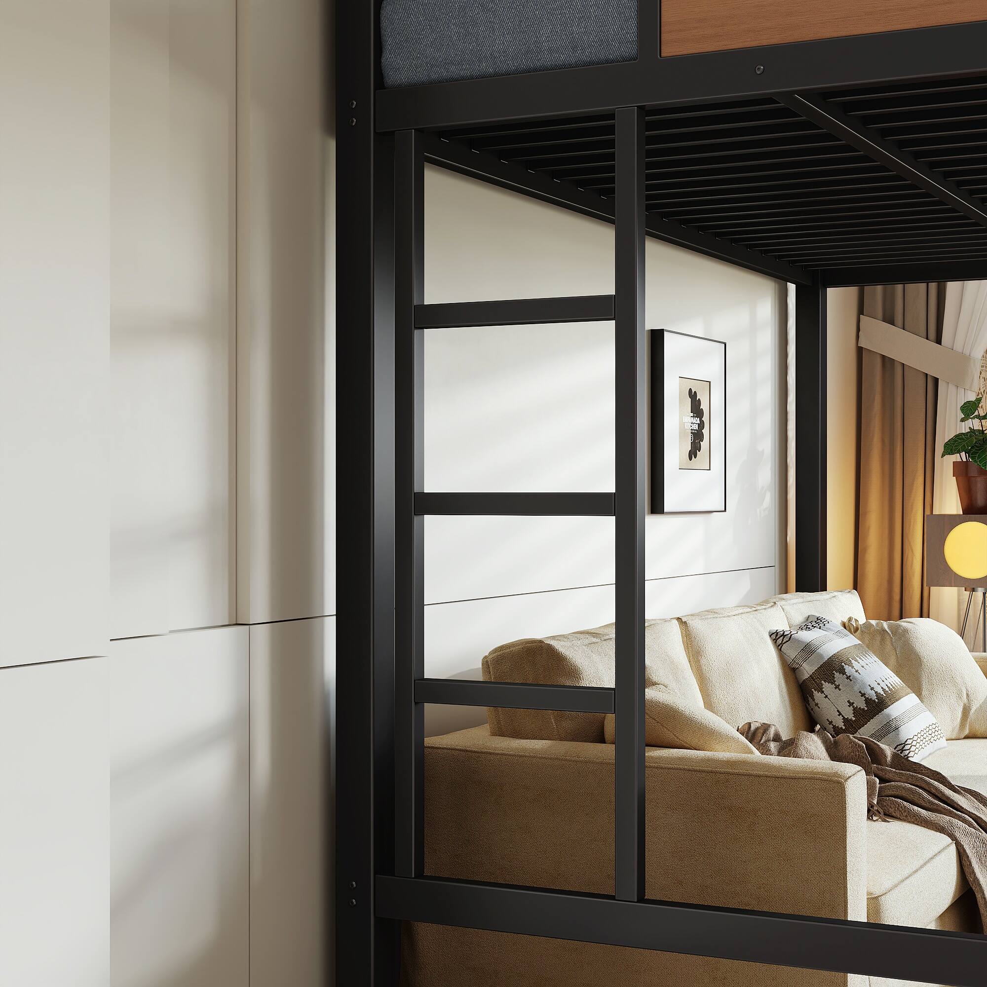 Alt View 4. Boyel Living - Twin XL Size Loft Bed Frame with Storage Shelves and Pegboard Metal Loft Bed - Black.