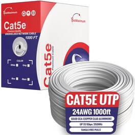 Cables Direct Online - 1000ft Cat5e Solid 24AWG Cable UTP Cat5 Bulk Pull Box Network Copper Clad Aluminum LAN Wire, Unshielded, White