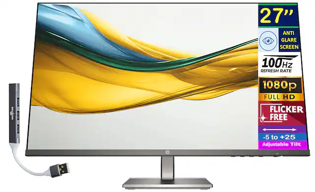 27" Anti Glare Screen
100Hz Refresh Rate
1080p Full HD
Flicker Free
-5 to +25 Adjustable Tilt
HP