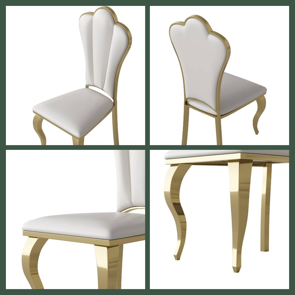 Alt View 1. POVISON - Modern Luxury High Back Dining Chairs Set of 2, French Country Leather Side Chairs, Fully Assembled - White & Gold.