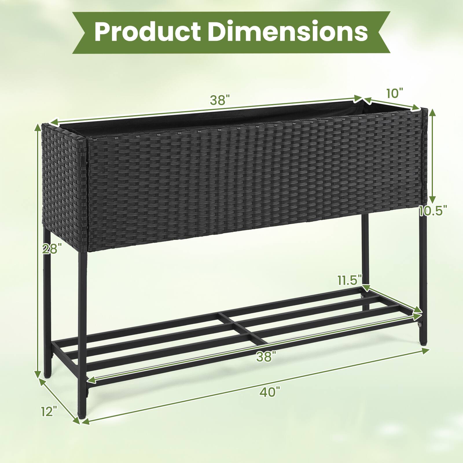Product Dimensions: 38" x 10" x 10.5" x 28" x 11.5" x 38" x 12" x 40"