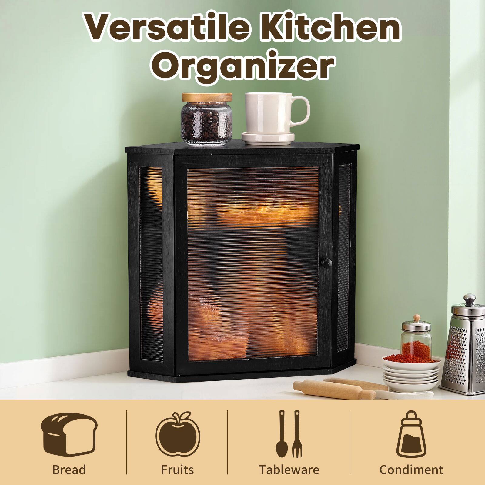 Versatile Kitchen Organizer

- Bread
- Fruits
- Tableware
- Condiment