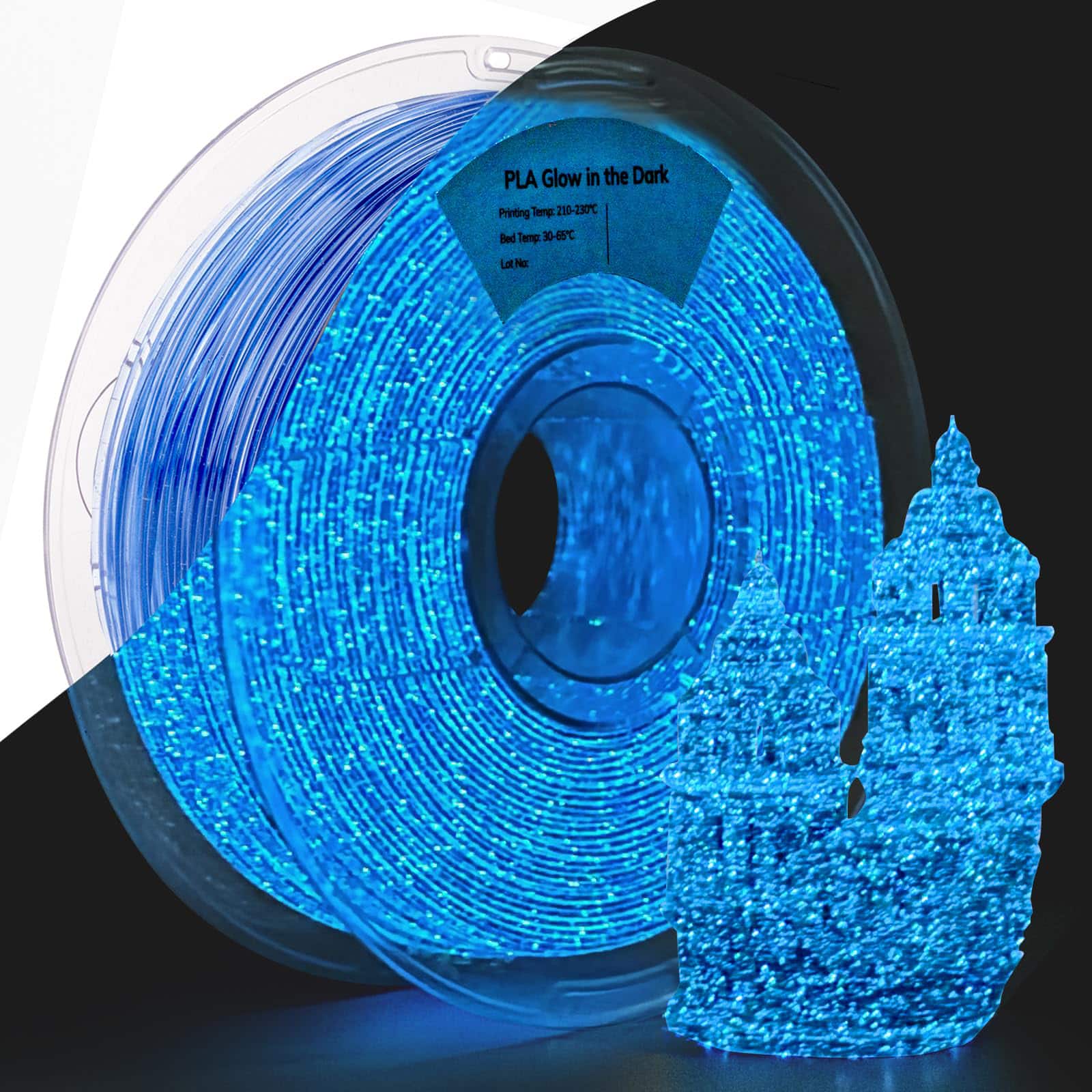 GlowWise - Glow-in-the-Dark Firefly PLA, 1.75mm/1KG. Shiny, UV-activated. ±0.02mm accuracy, fits most printers - Blue