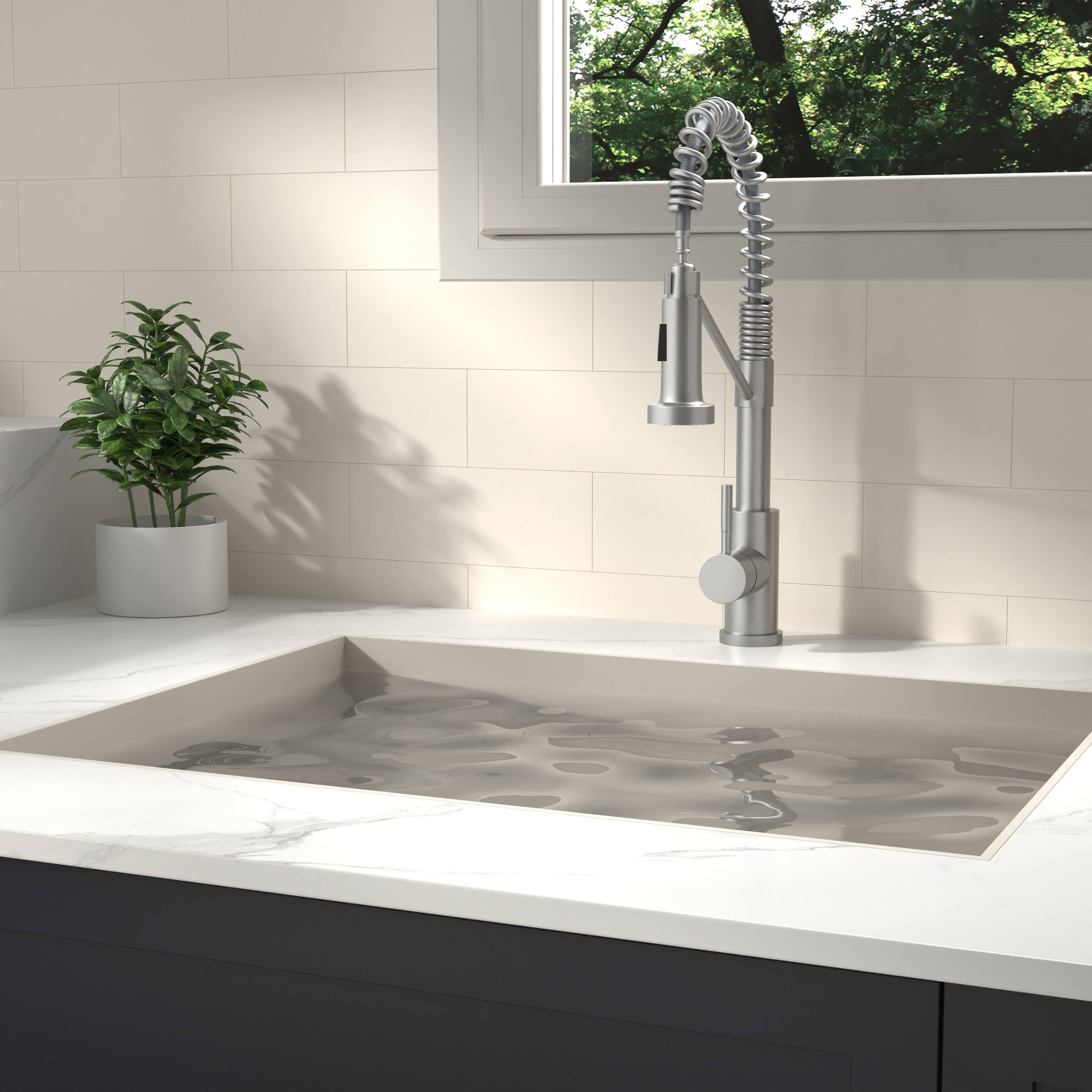 Front. Bothwa Home - Bothwa Home KF-YQ603-BN 19 - Inch Enzoh Kitchen Faucet in Brushed Nickel Finish - Brushed Nickel.