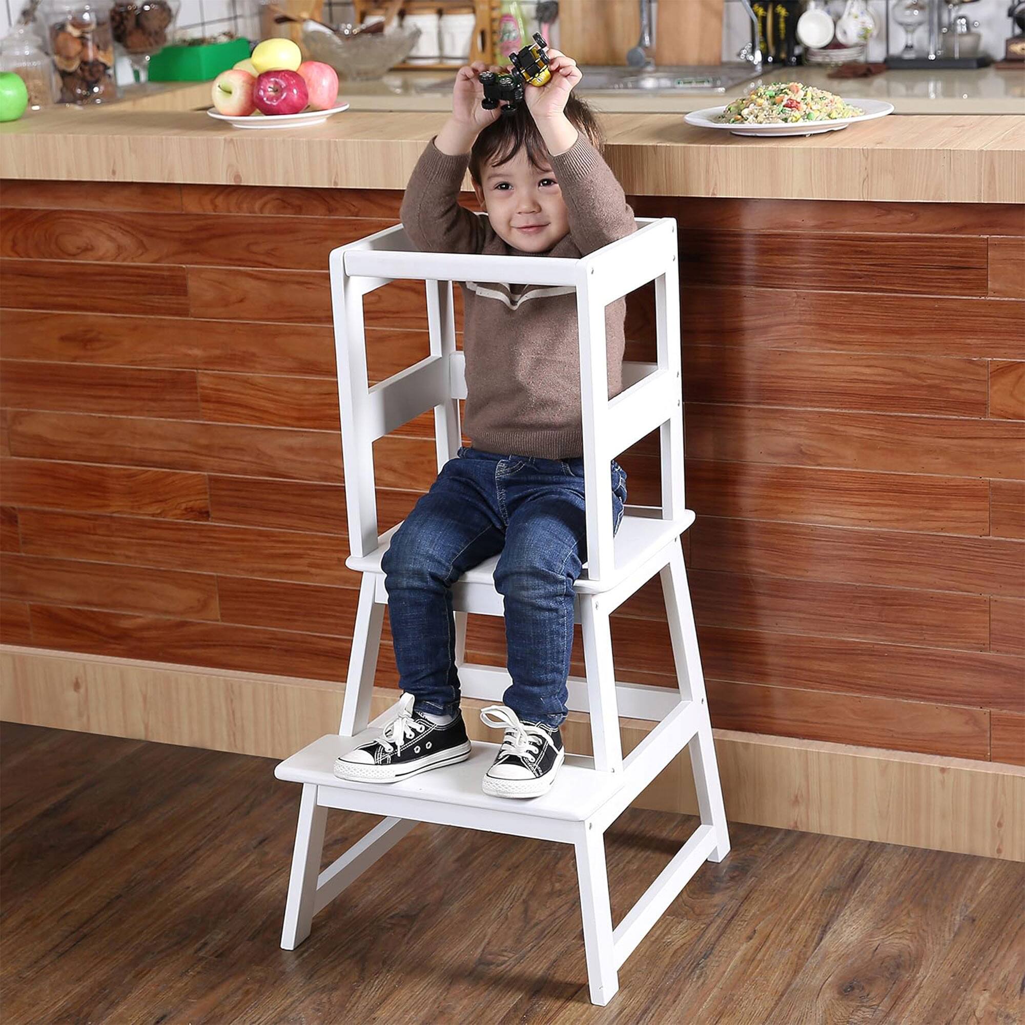 Alt View 3. SDADI - SDADI Kids Kitchen Step Stool Holds up to 150 Pounds with Safety Rail, White - White.
