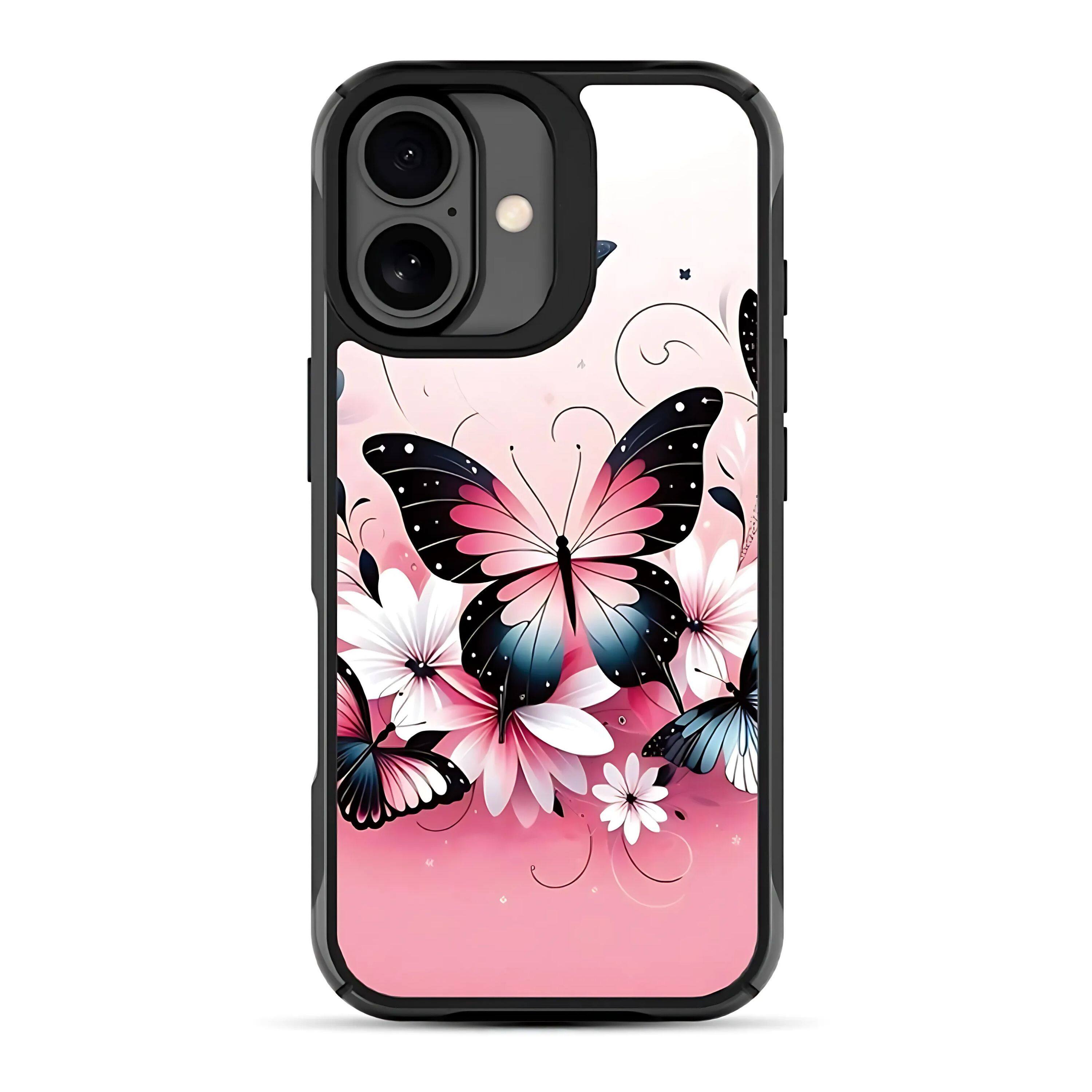 Front. Kitcheniva - Butterfly Magnetic Charging Compatible Hybrid Case For iPhone 17 - Pink/Black.