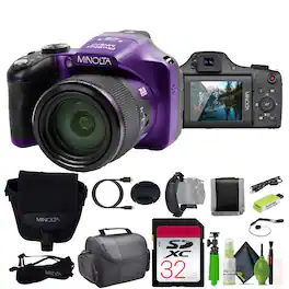 Minolta - Pro Shot 20 MP HD Digital Camera with 67x Zoom, 1080p HD Video Bundle - Purple