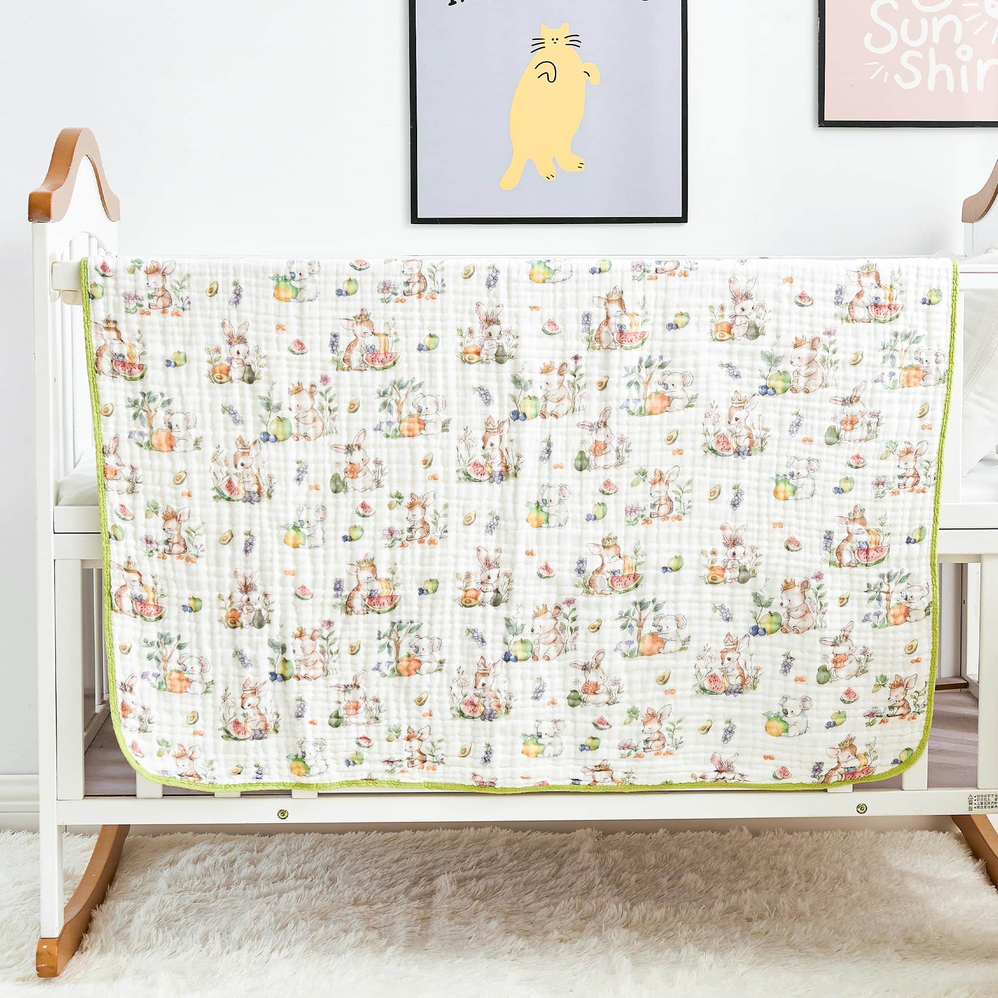 Dapper Styles - Luxury Muslin Blanket Cozy Swaddle 6 layer Cotton Receiving For 59x43 Inch Lightweight Breathable Quilt Car - Rabbit Princess-43''×43''