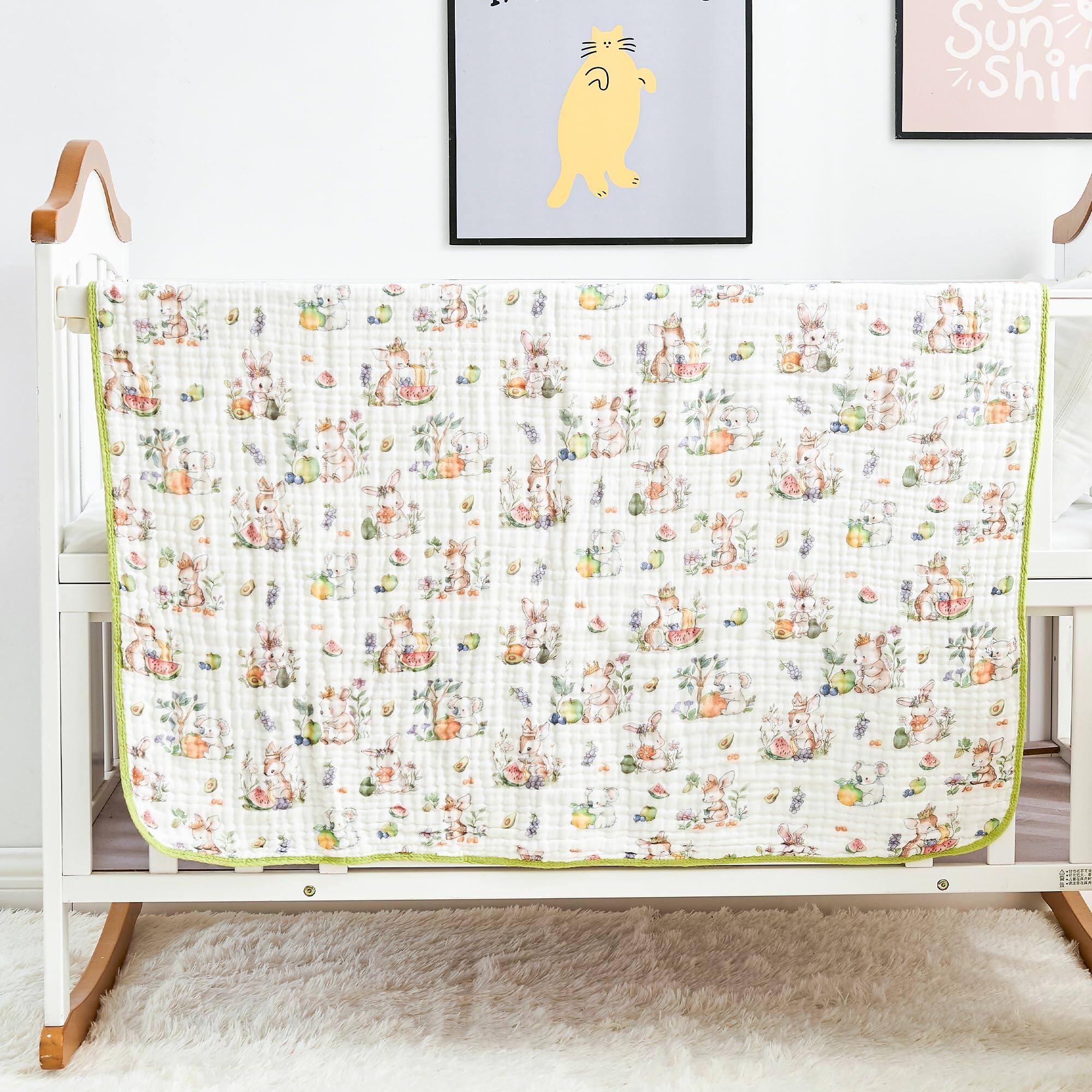 Dapper Styles - Luxury Muslin Blanket Cozy Swaddle 6 layer Cotton Receiving For 59x43 Inch Lightweight Breathable Quilt Car - Rabbit Princess-43''×43''