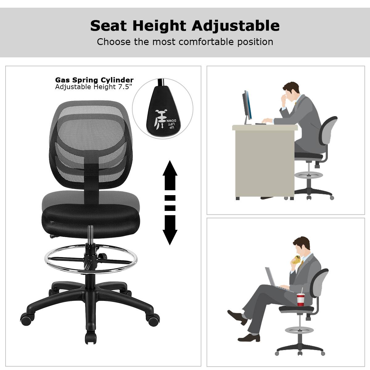 Seat Height Adjustable: Choose the most comfortable position. Gas Spring Cylinder Adjustable Height 7.5" DOMM e1 d.