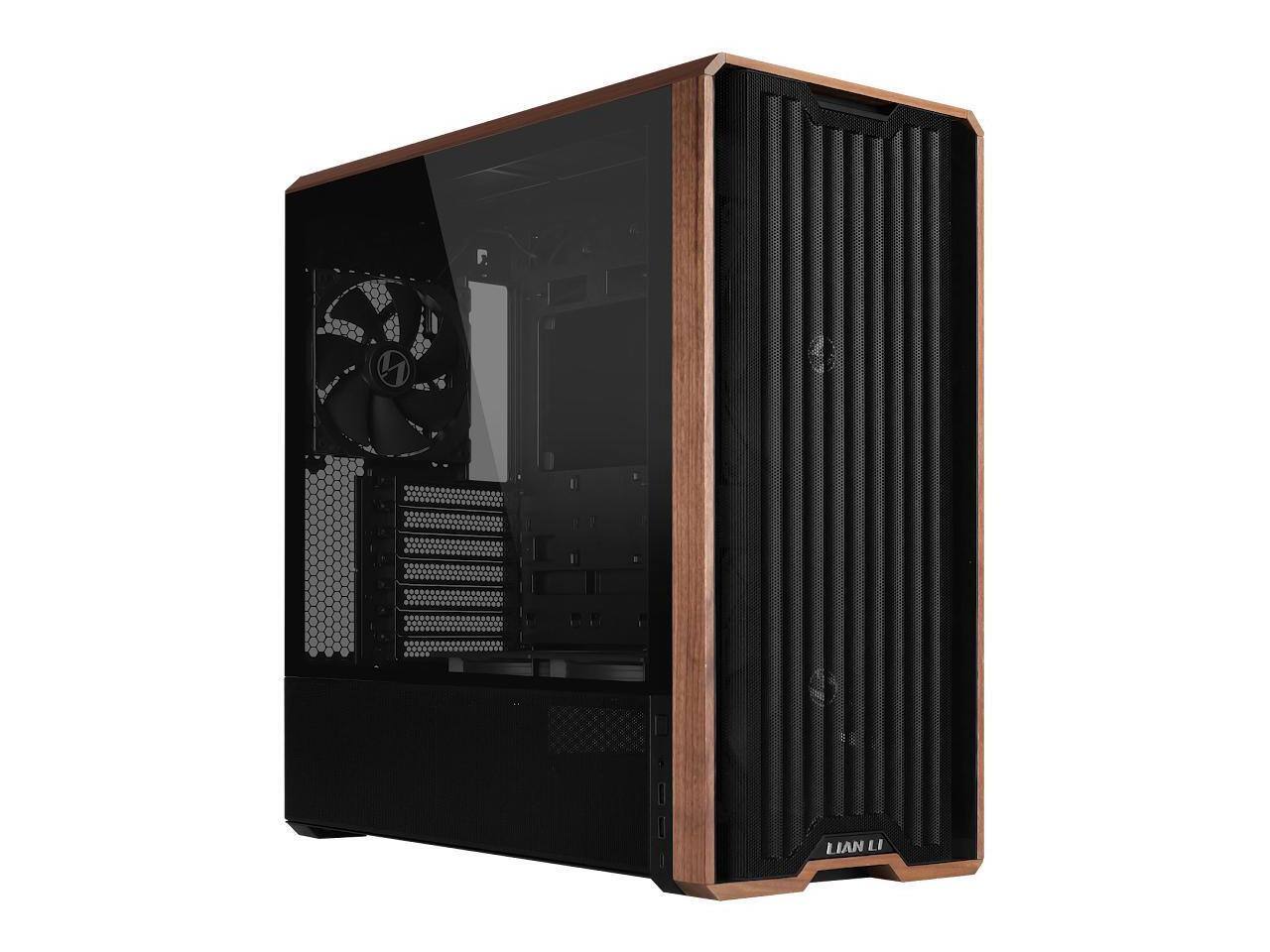 Front. Lian Li - Lian Li LANCOOL 217 Walnut Wood Mid-Tower Case, 5 PWM Fans, Flexible PSU & Cable Installation - Black (LAN217X) - Black.