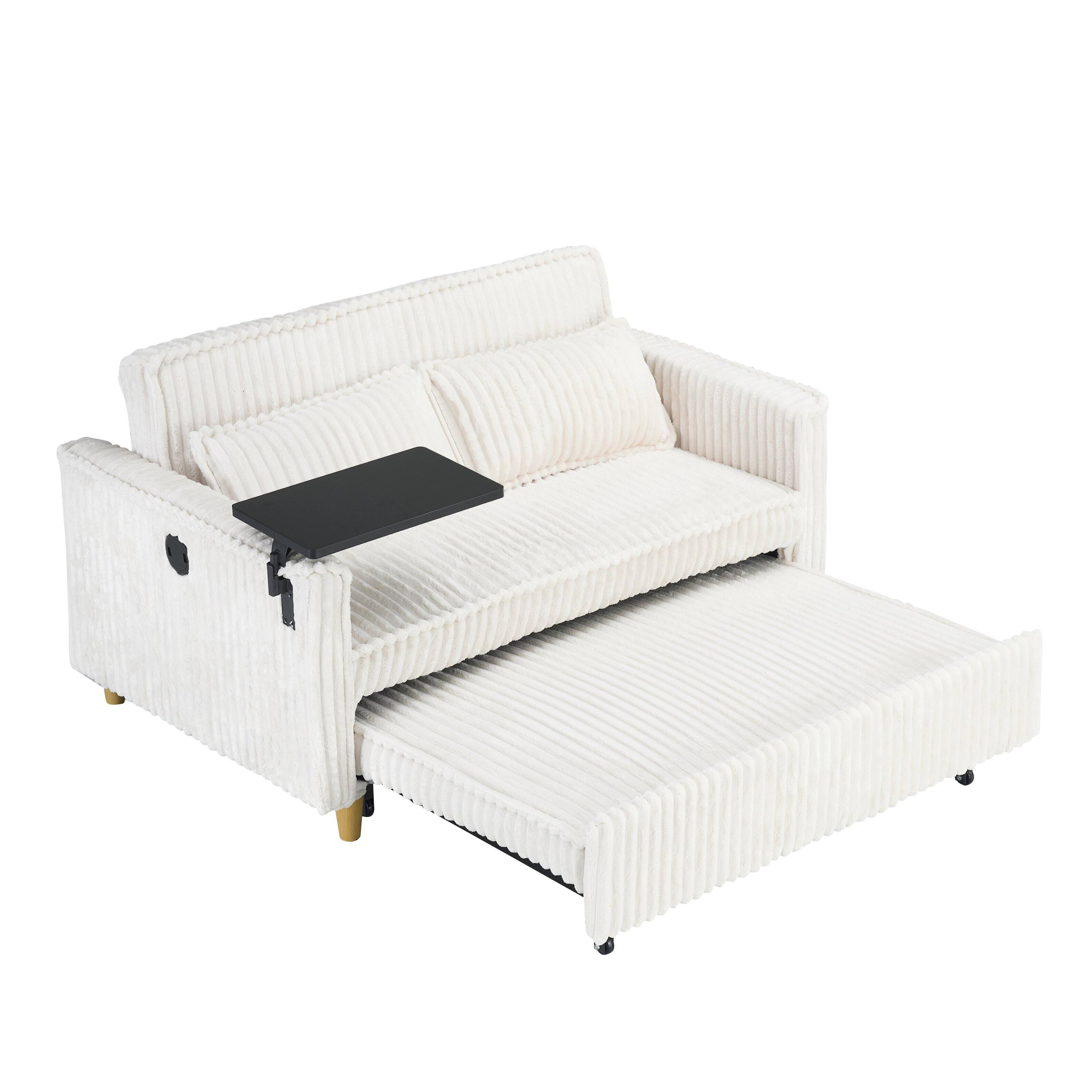 Alt View 1. Trinkets Crazed - Corduroy 3-In-1 Convertible Sleeper Sofa Bed,Upholstered Pull Out Futon Loveseat Couch with Adjustable Backrest - Beige.