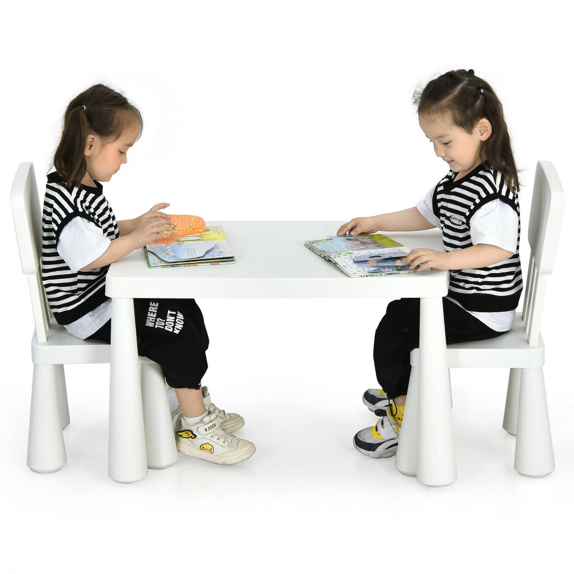 Gymax - Kids Table & 2 Chairs Set Toddler Activity Play Dining Study Desk Baby Gift - White