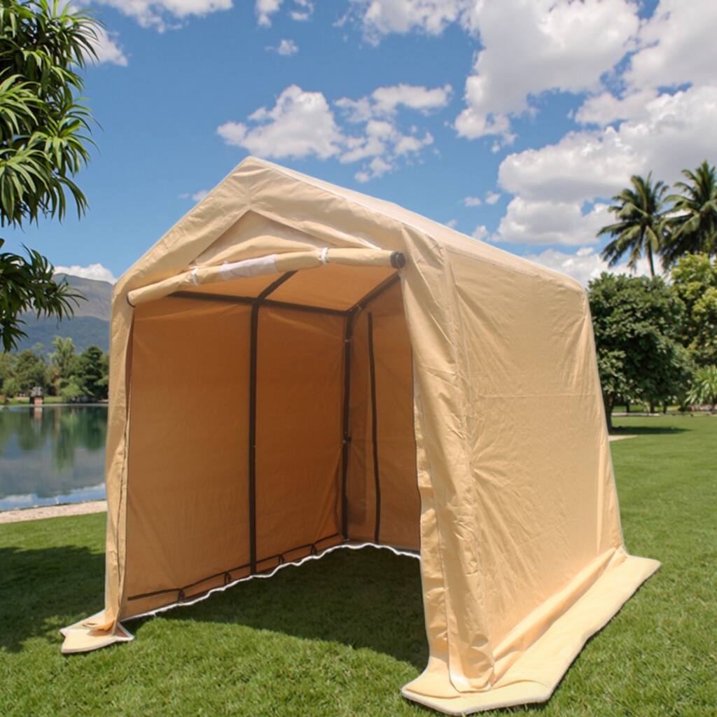 APRILSOUL - Outdoor Portable Gazebo Shed 2 Roll up Zipper Doors Vents Carport Motorcycle Waterproof UV Resistant - Brown