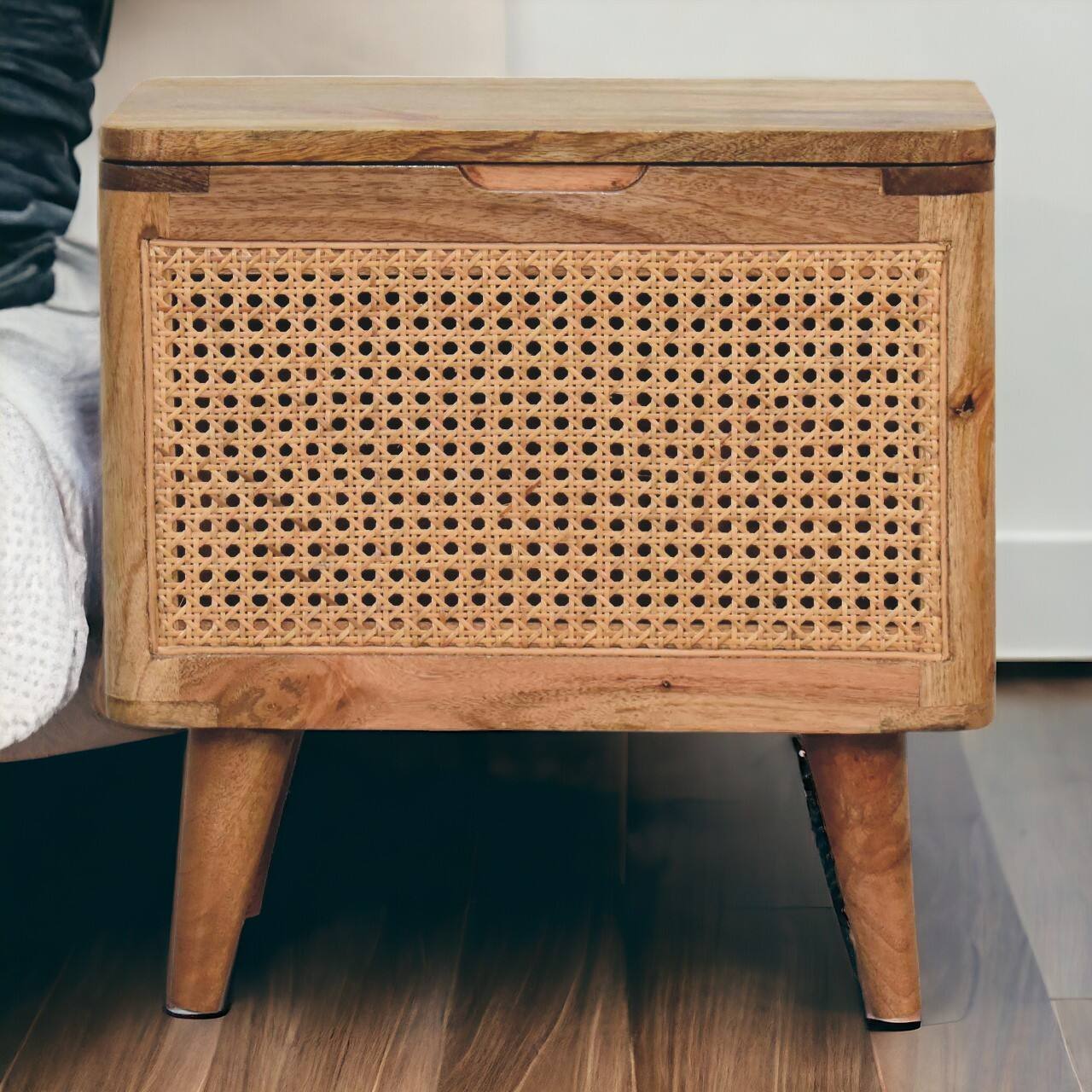 Angle. Artisan Furniture - Artisan Furniture Solid Wood Larissa Lid-up Storage Stool - Beige.