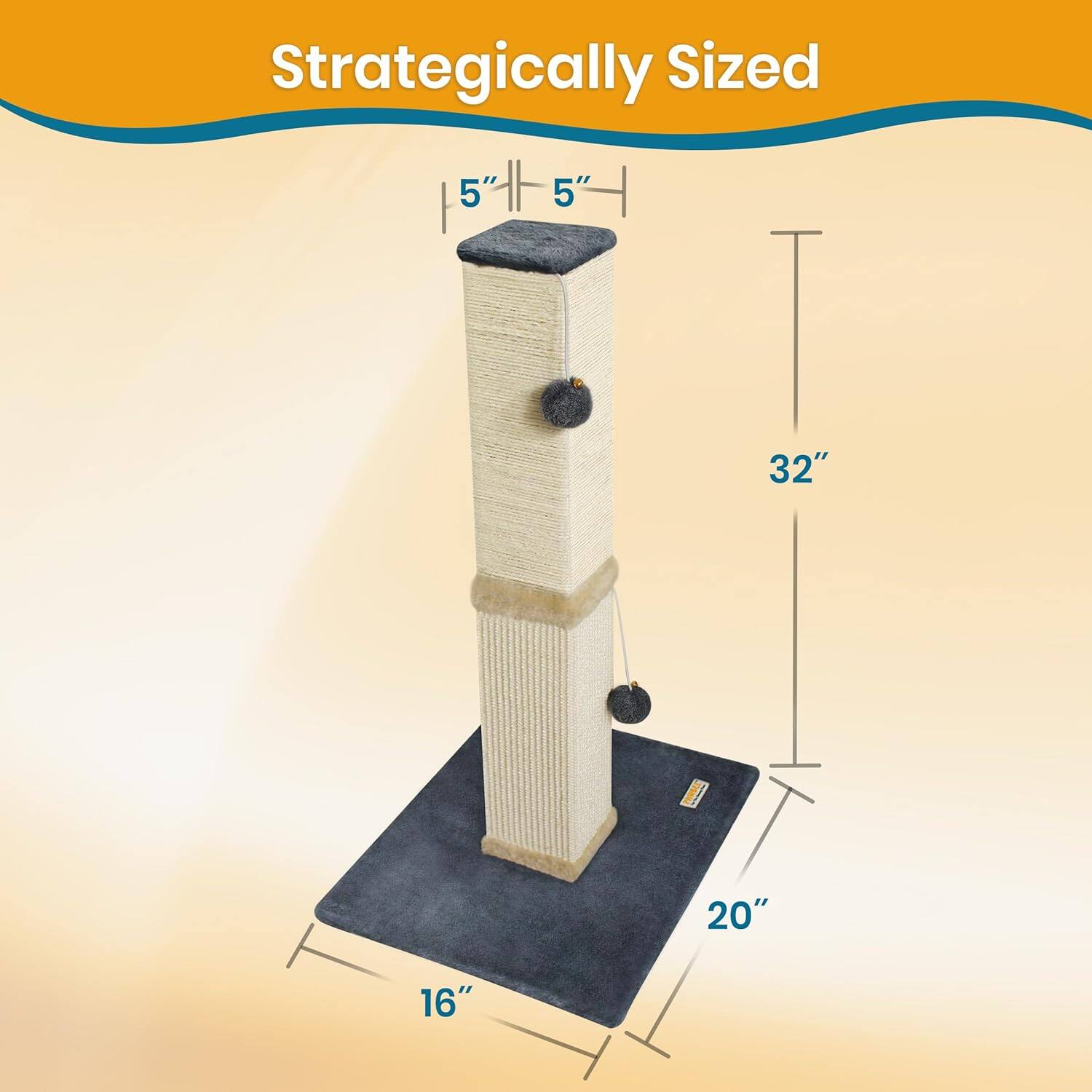 PAWBEE Cat Scratch Post Tower, 32” Tall, Sisal Scratcher with Jingle ...