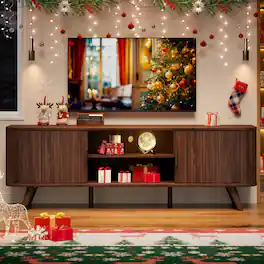 Furnulem - Modern Fluted TV Stand with Storage Cabinet for Living Room Entertainment Console - Walnut
