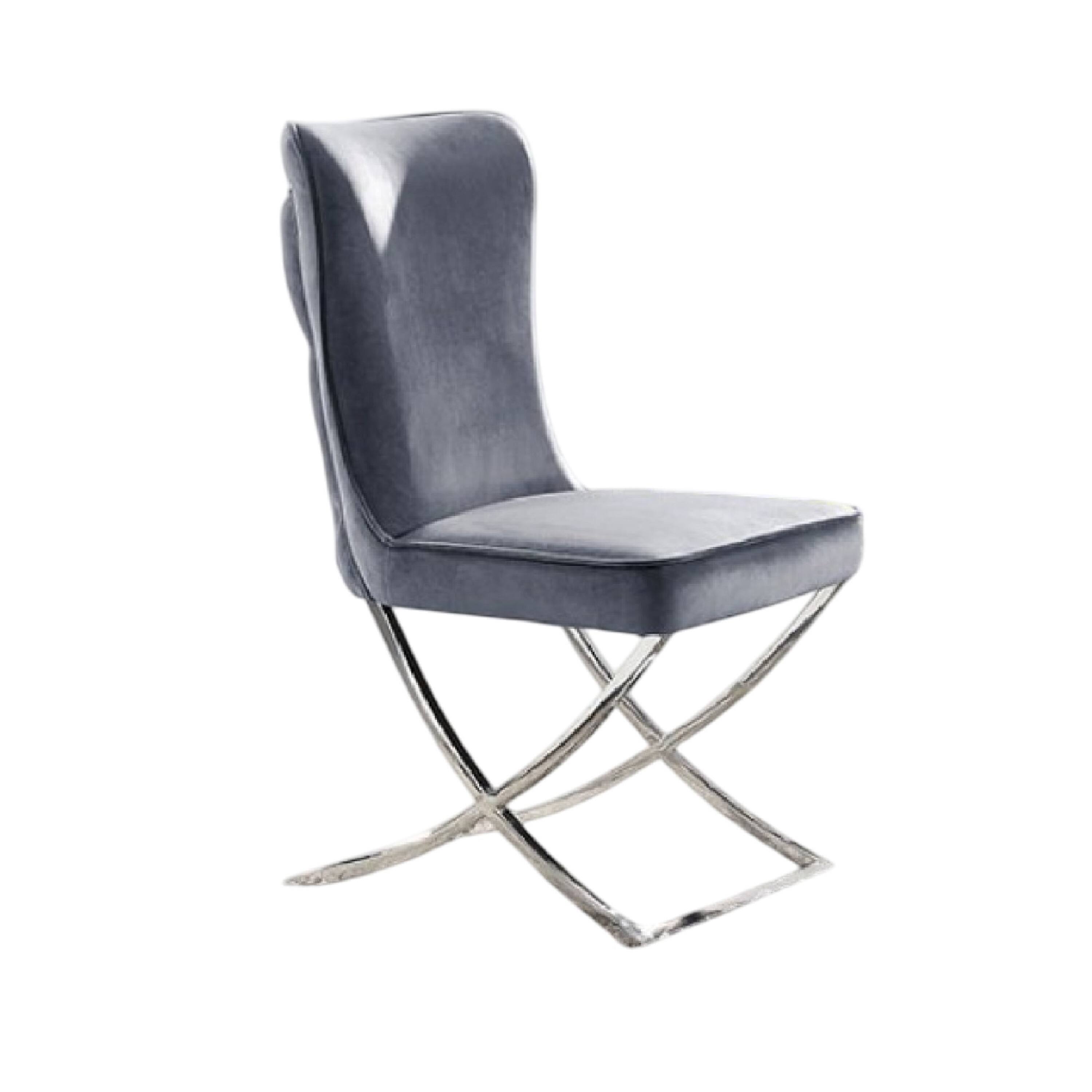 Alt View 2. Manhattan Lane - Waden Side Dining Chair Set of 2,Gray Button Tufted Velvet - Chrome, Gray.