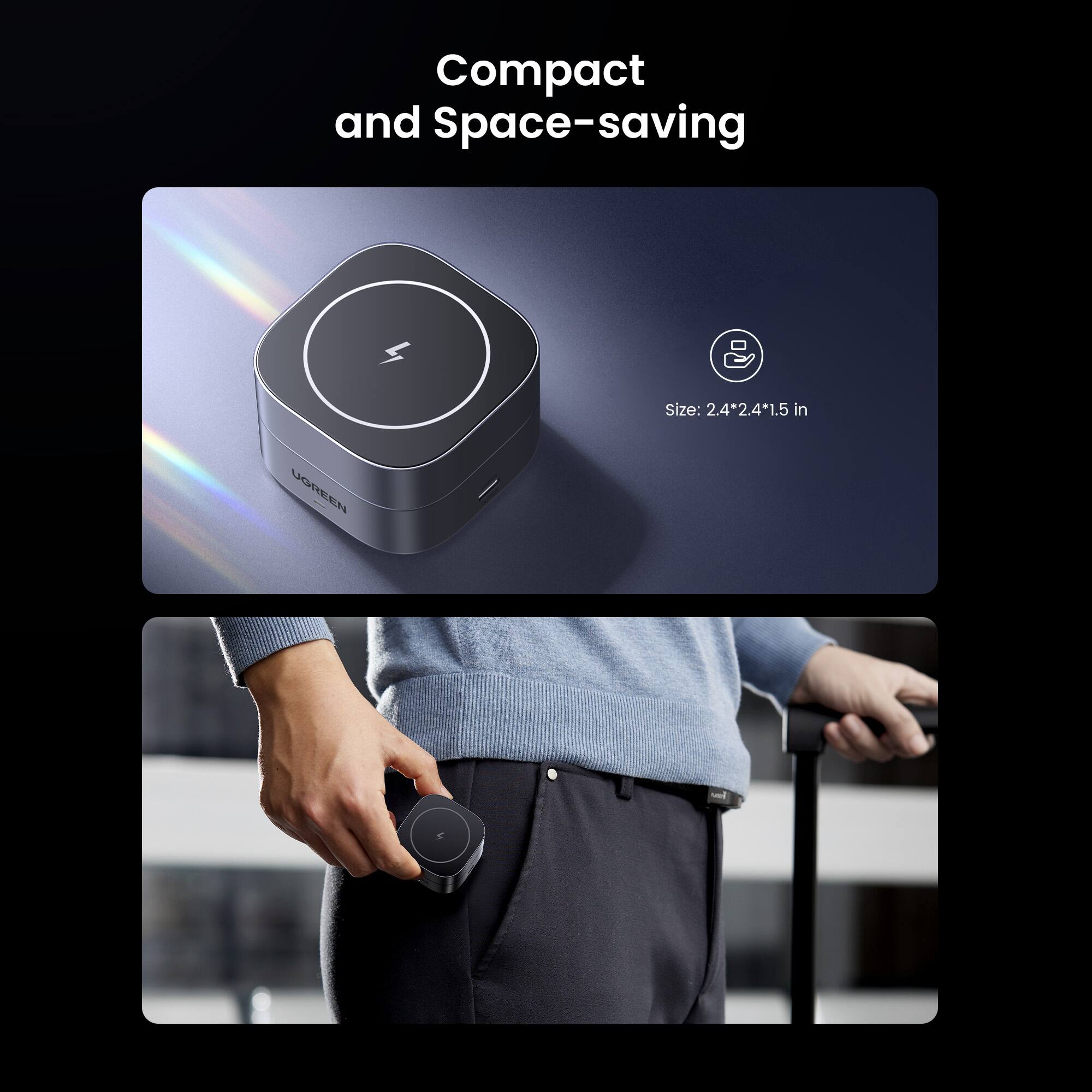 Compact and Space-saving Size: 2.42.41.5 in UGREEN