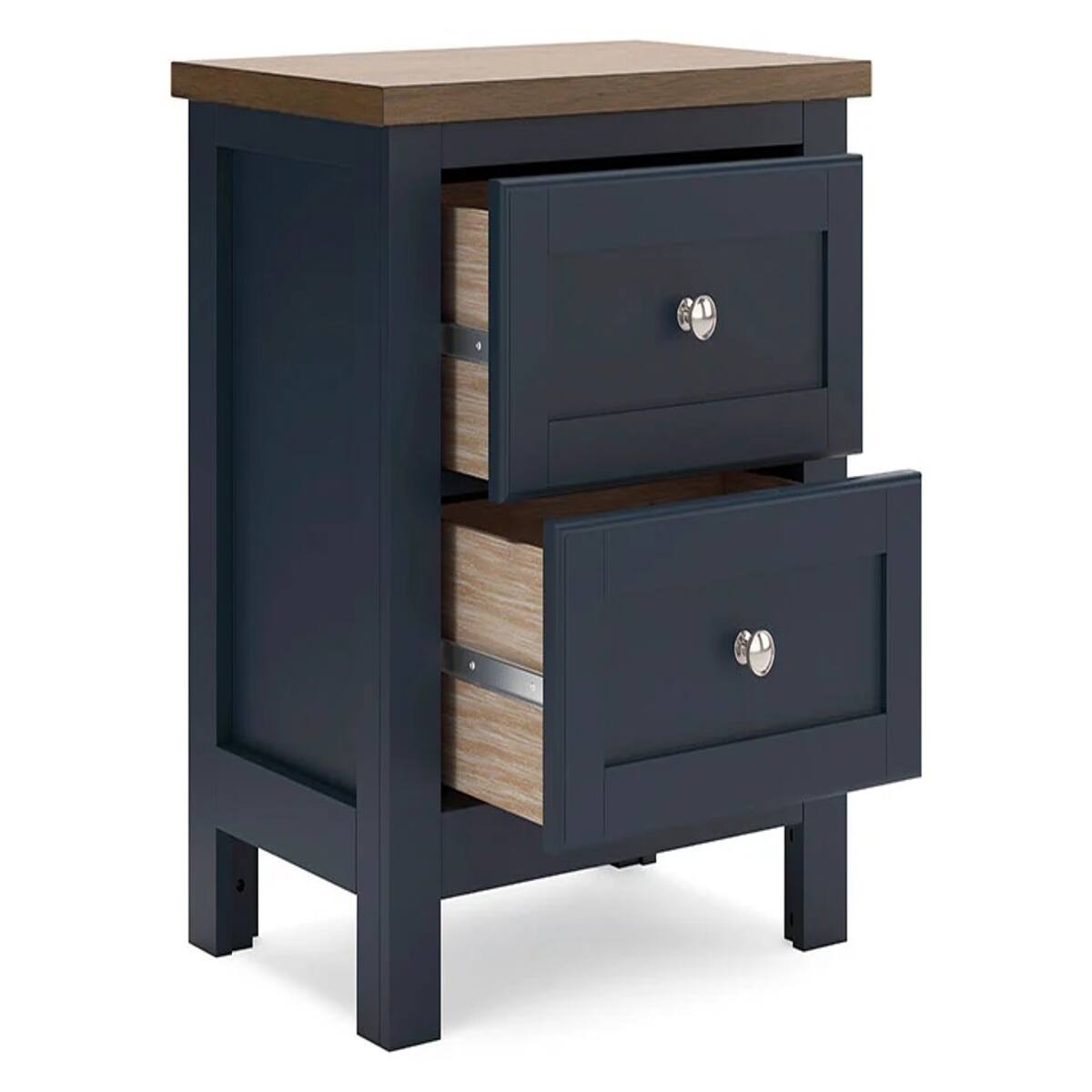 Alt View 2. Loheer - Loheer Modern Farmhouse Nightstand, Two-Tone Blue and Dark Brown, Two Drawers - Blue and Dark Brown.
