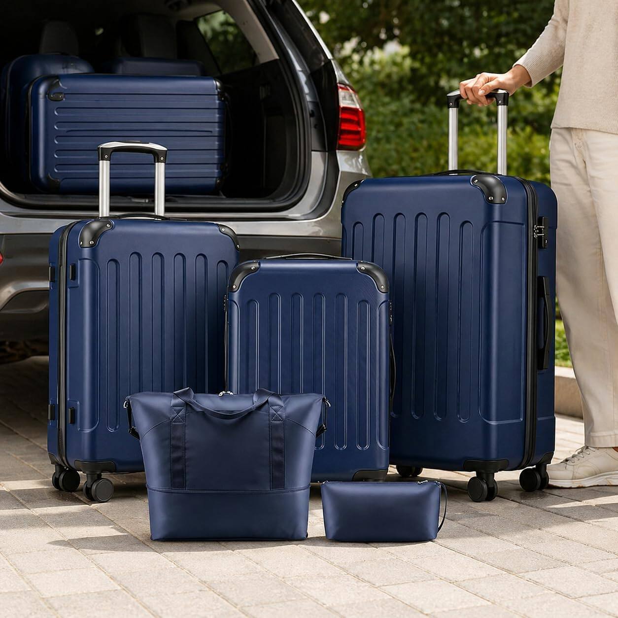 Angle. LUGGEX - LUGGEX 20" 24" 28" 5 Piece Hardside Suitcase Set with Wheels and TSA Approved -EX-Lite - Blue.
