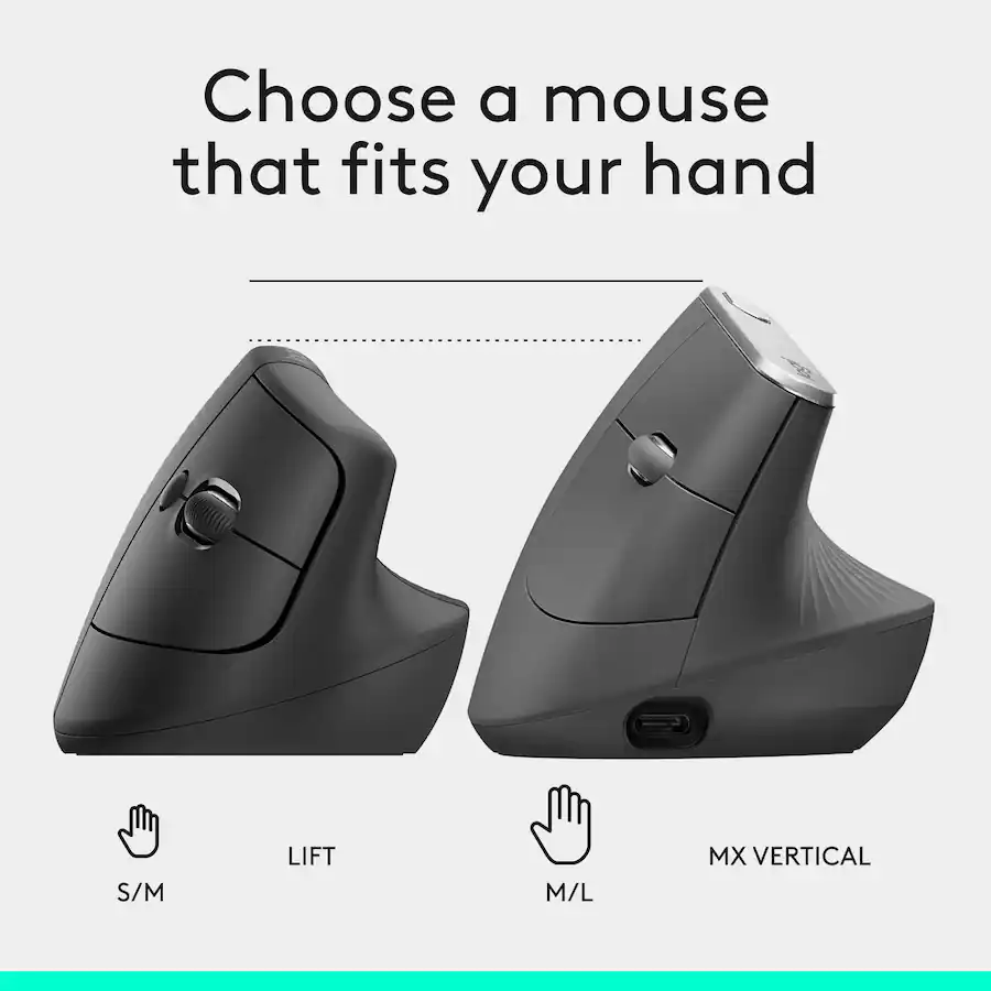 Graphite Button Components Logitech Lift Vertical Wireless Optical Ergonomic Mouse with 4 ...
