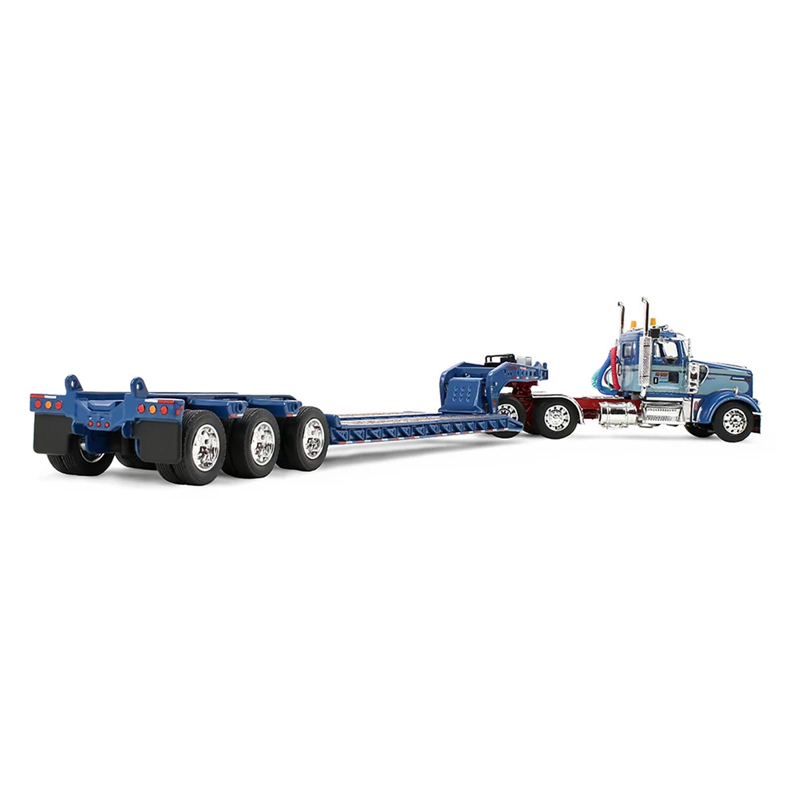 Alt View 3. First Gear - Kenworth W900L Day Cab and Fontaine Magnitude Lowboy Trailer Blue and Light Blue Two-Tone 1/64 by First Gear.