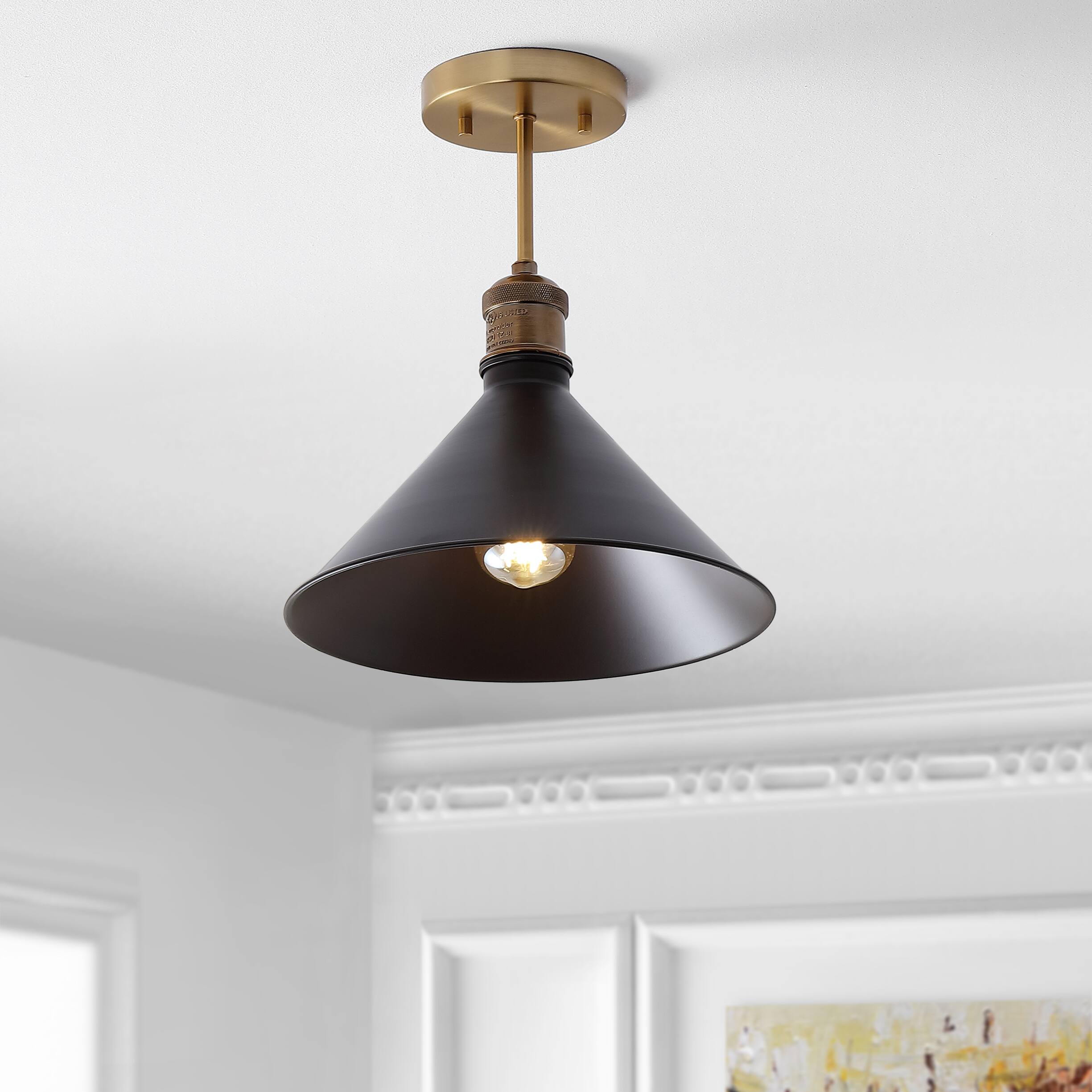 Alt View 1. Jonathan Y - Nick 11" Metal LED Semi-Flush Mount, Oil Rubbed Bronze/Brass Gold - Oil Rubbed Bronze/Brass Gold.