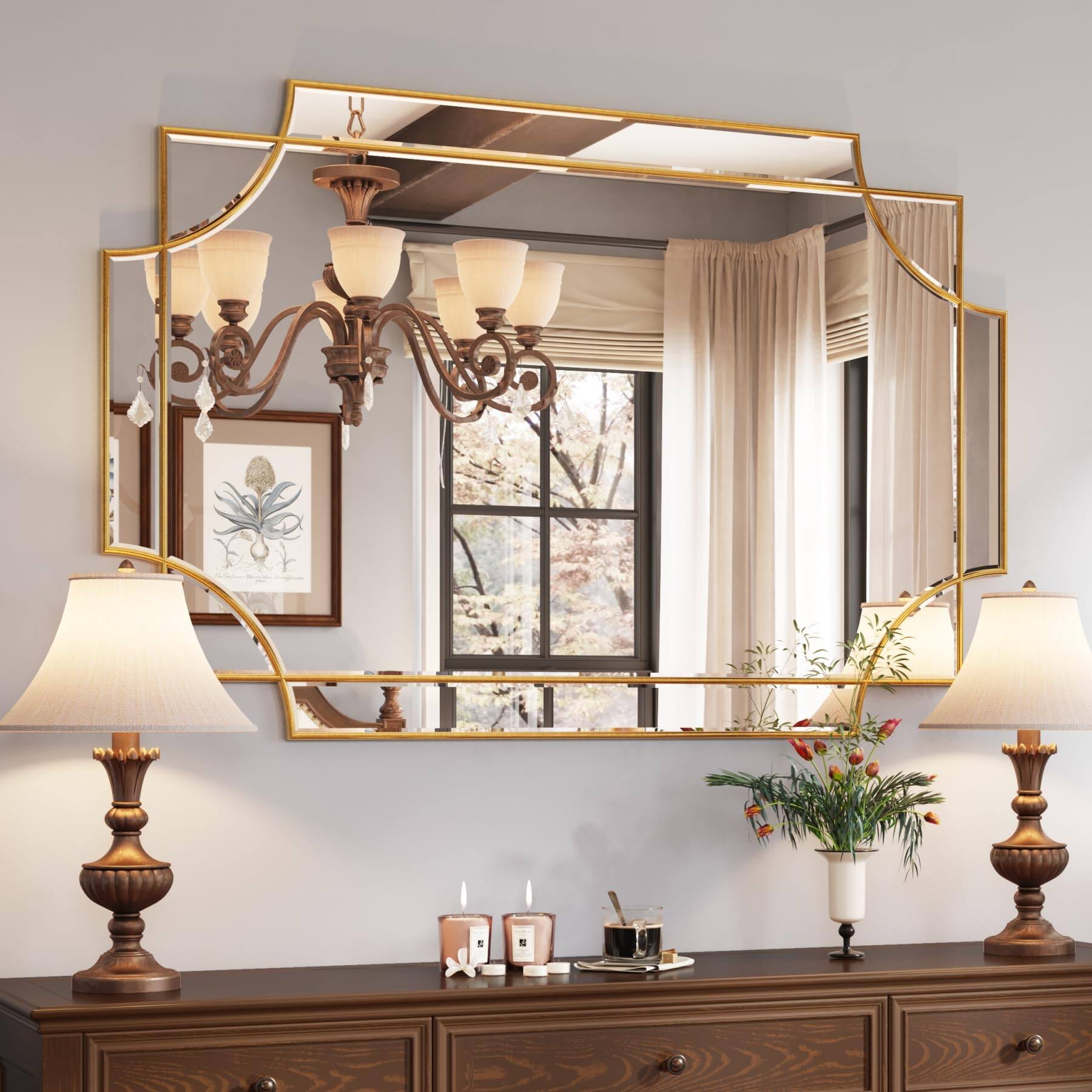 Comfort Essence - 24"x48" Mirror For Wall Traditional Art Decorative Beveled Full Length Home Decor Bathroom Living Room Be - 48"L x 32"W
