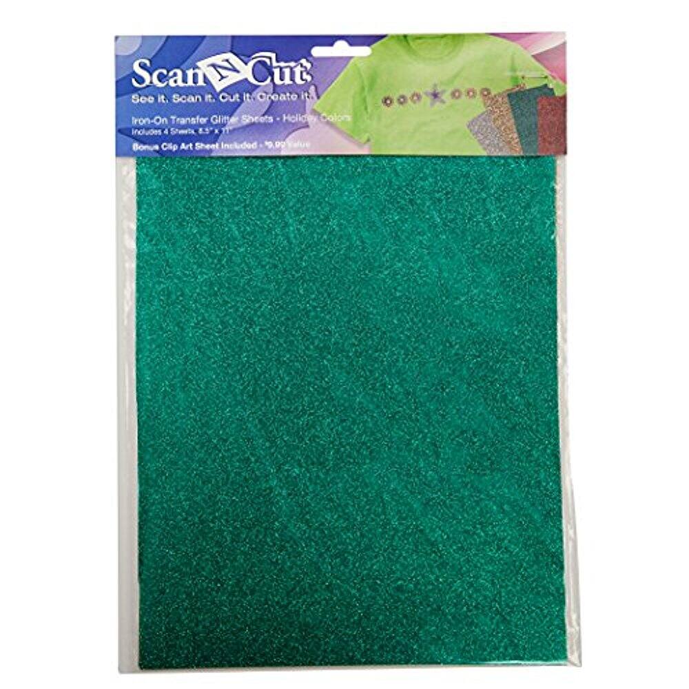 Scan N Cut - See it. Scan it. Cut it. Create it. Iron-On Transfer Glitter Sheets - Holiday Colors includes 4 Sheets 8.5 x 11. Bonus Clip Art Sheet Included.