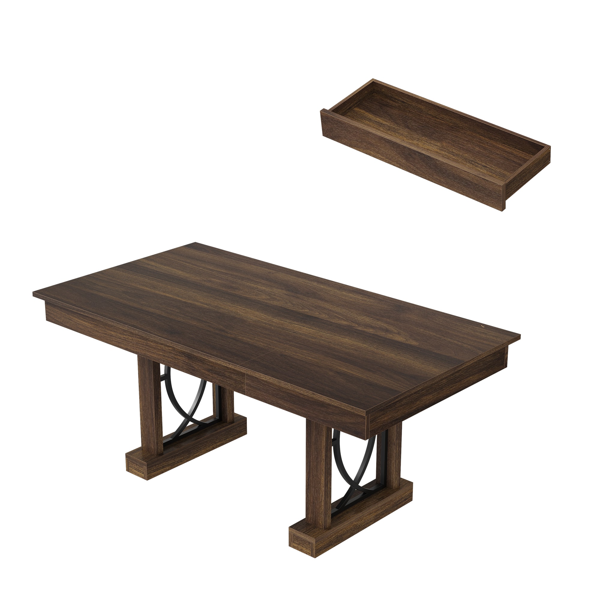 Babevy - Elegant 71-Inch Dining Table with Dual Drawers, Sturdy Wood & Steel Legs, Waterproof and Heat-Resistant Surface - Walnut