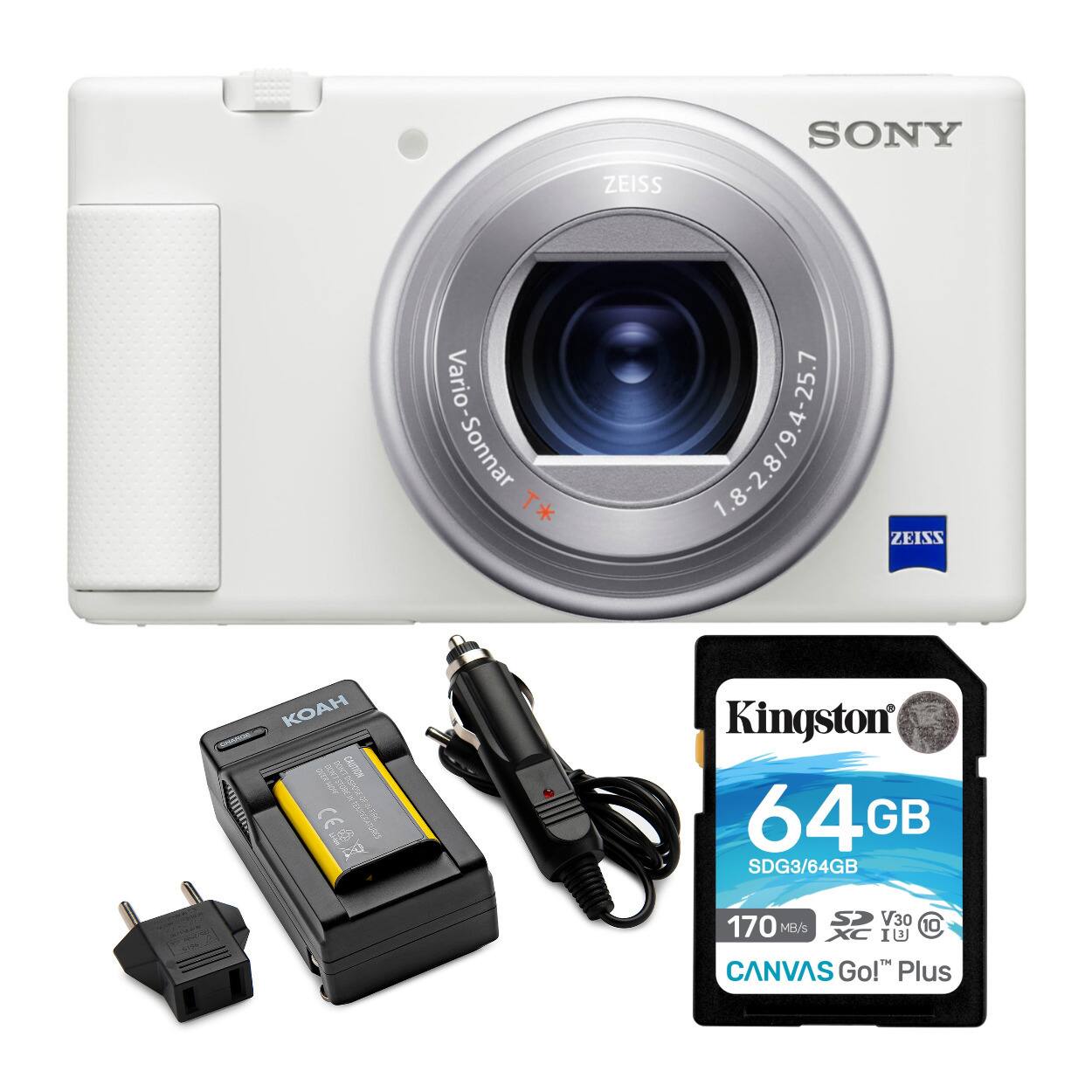 Sony - ZV-1 Camera for Content Creators and Vloggers (White) Bundle