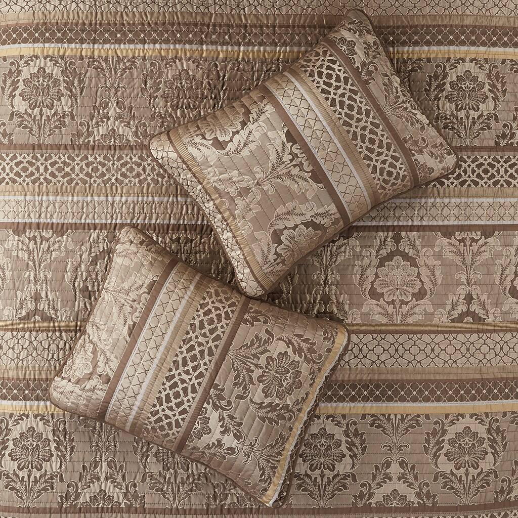 Alt View 2. Gracie Mills - Gracie Mills Bruce 6-Piece Reversible Jacquard Quilt Set with Throw Pillows - Brown/Gold.